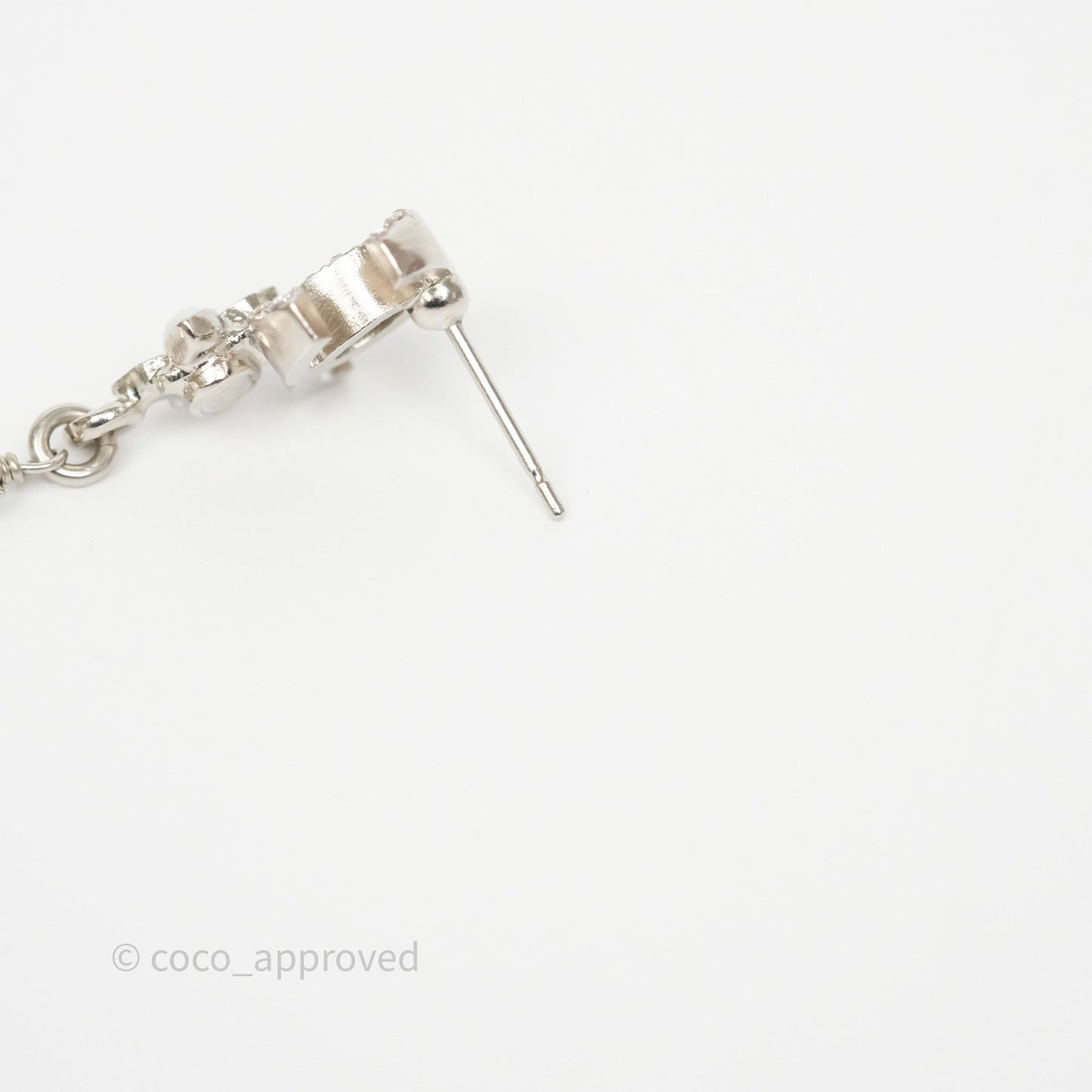 Chanel Crystals CC Tear Pearl Drop Earrings Silver Tone 22P