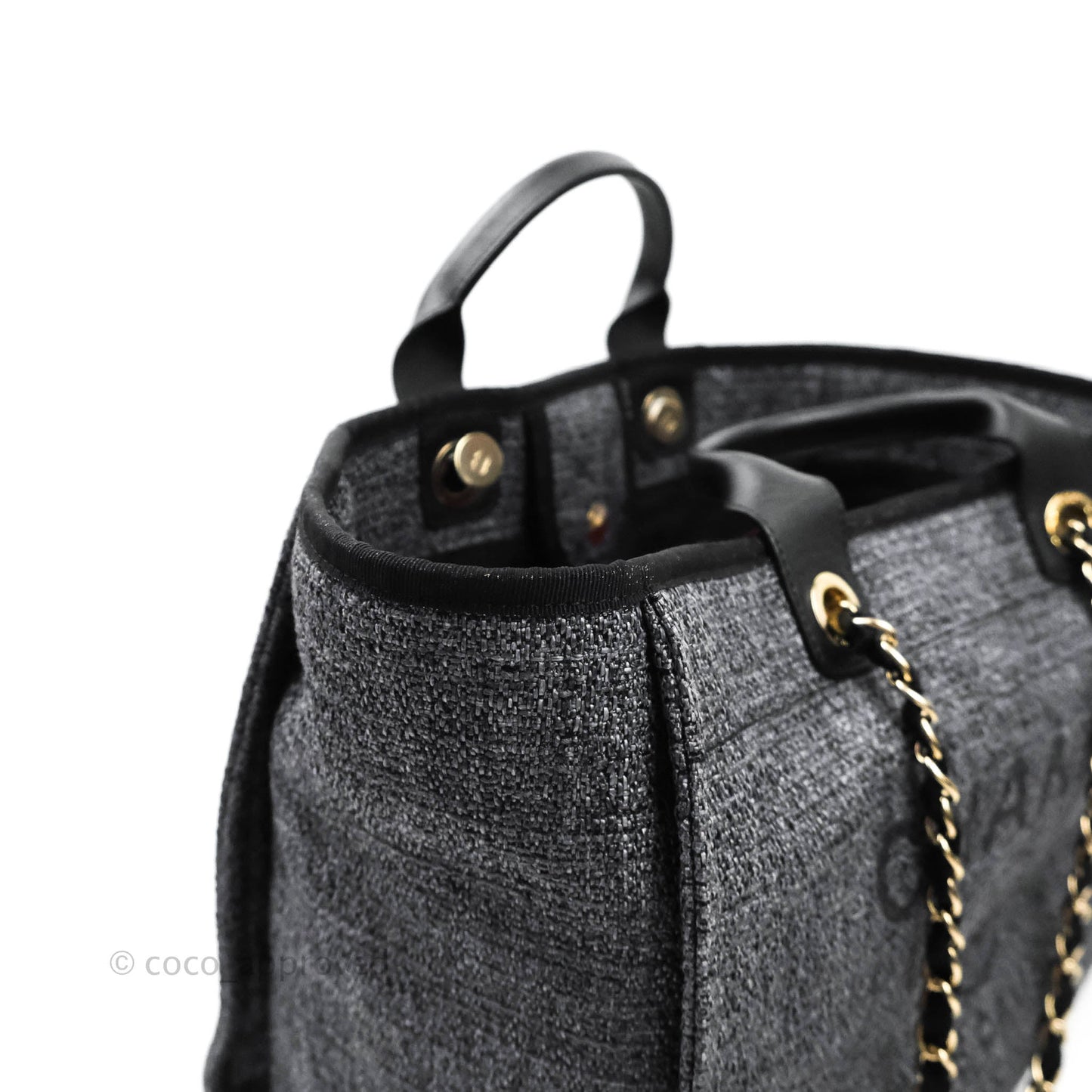 Chanel Large Deauville Charcoal Grey Canvas Gold Hardware