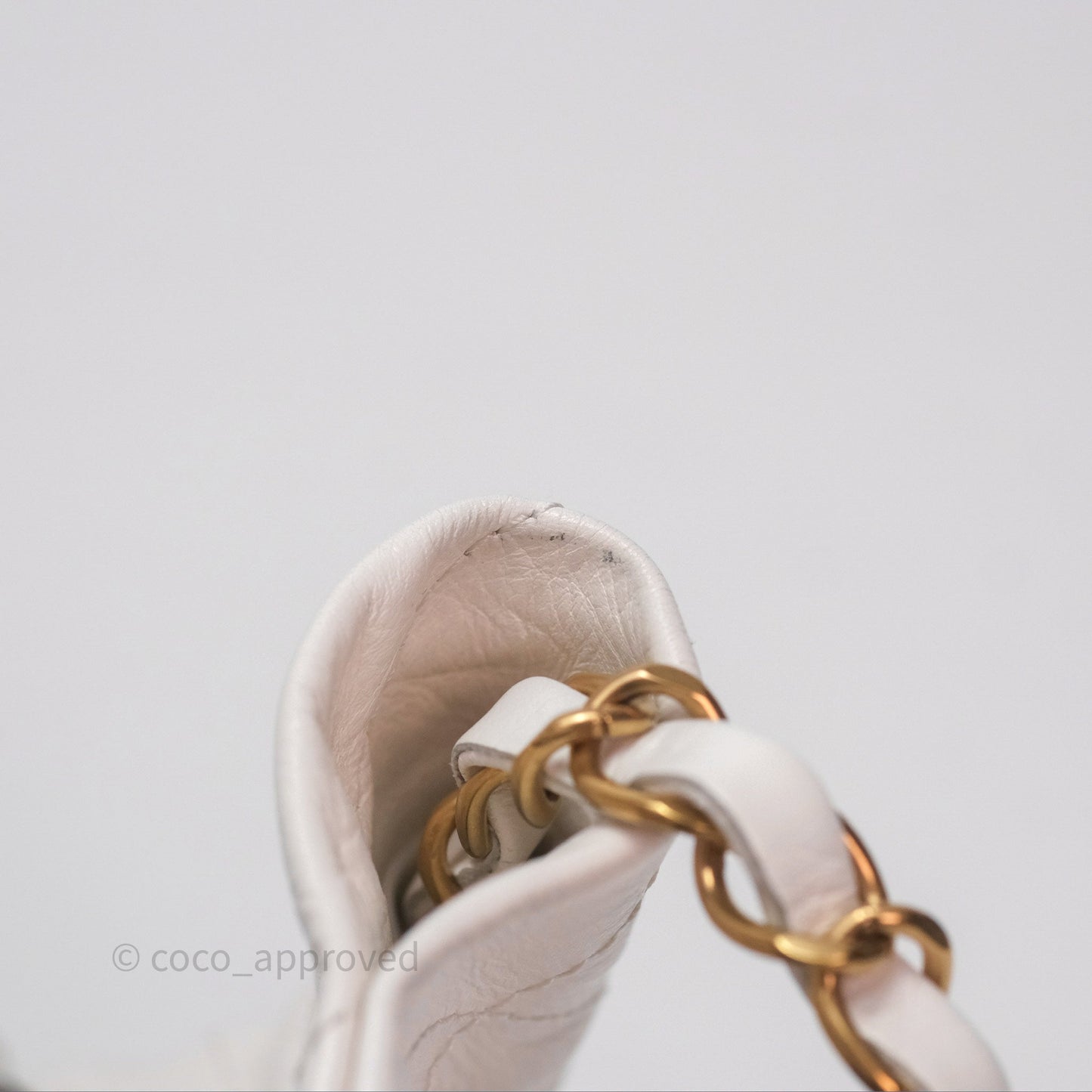 Chanel 22 Small White Shiny Calfskin Aged Gold Hardware