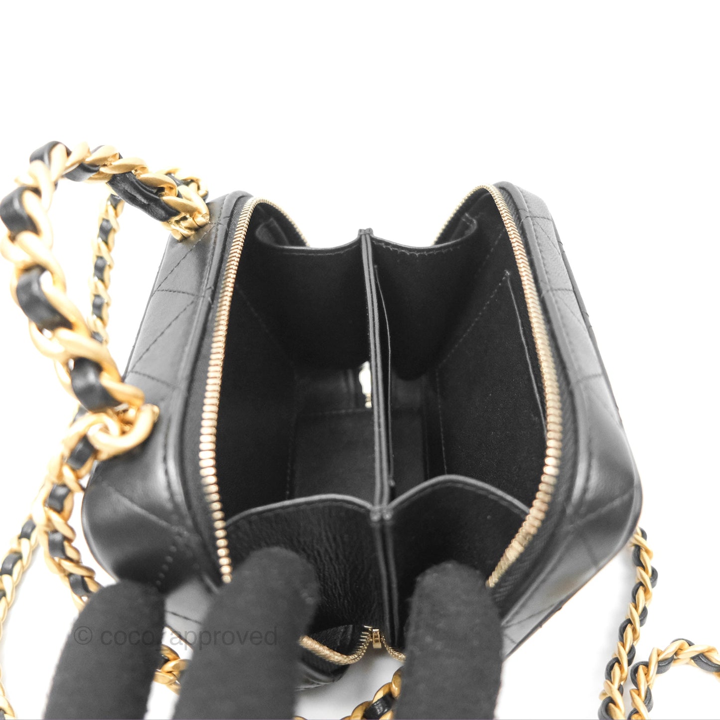 Chanel Top Handle Vanity Case Black Lambskin Aged Gold Hardware 22A