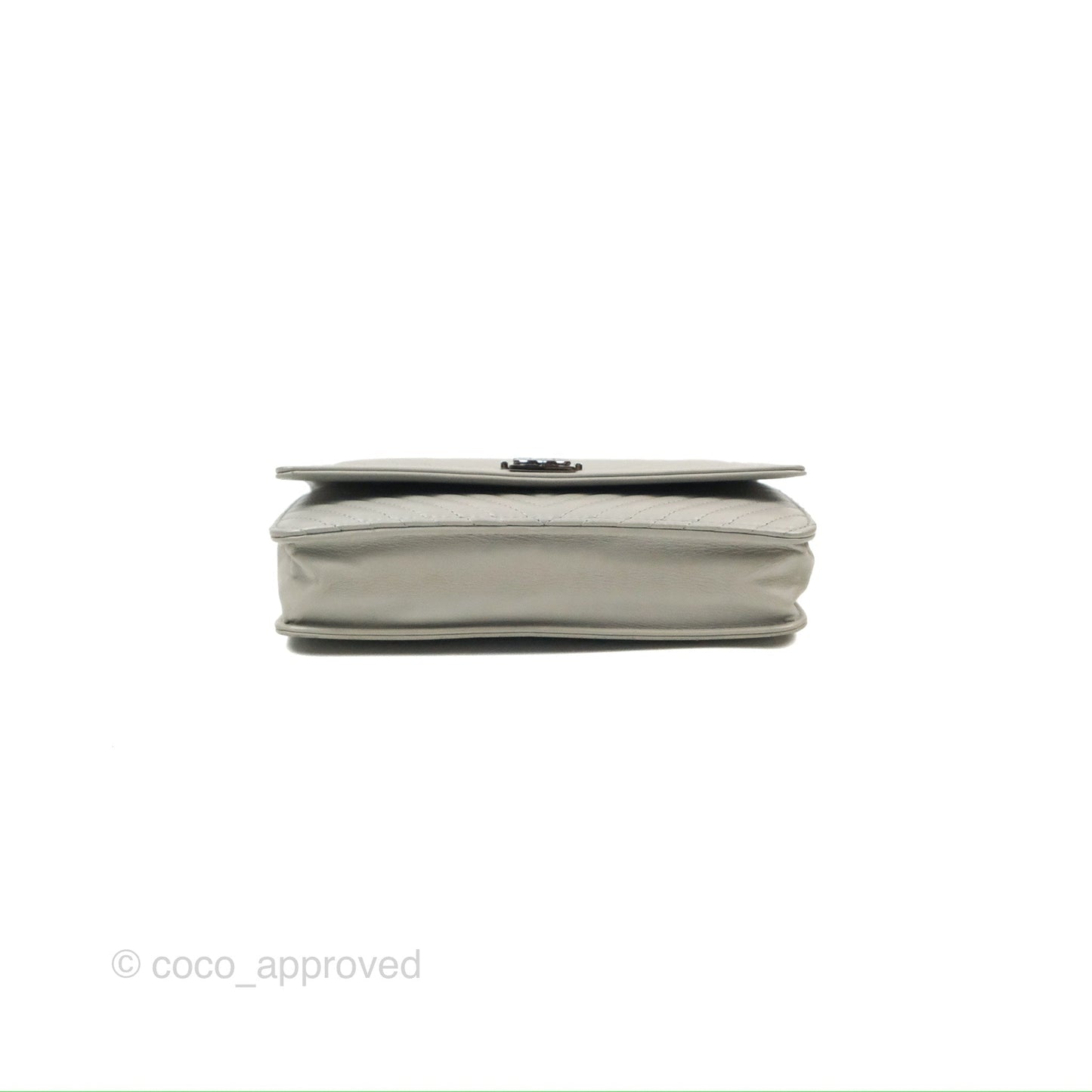 Chanel Chevron Boy Wallet on Chain WOC Grey Lambskin Gun Metal