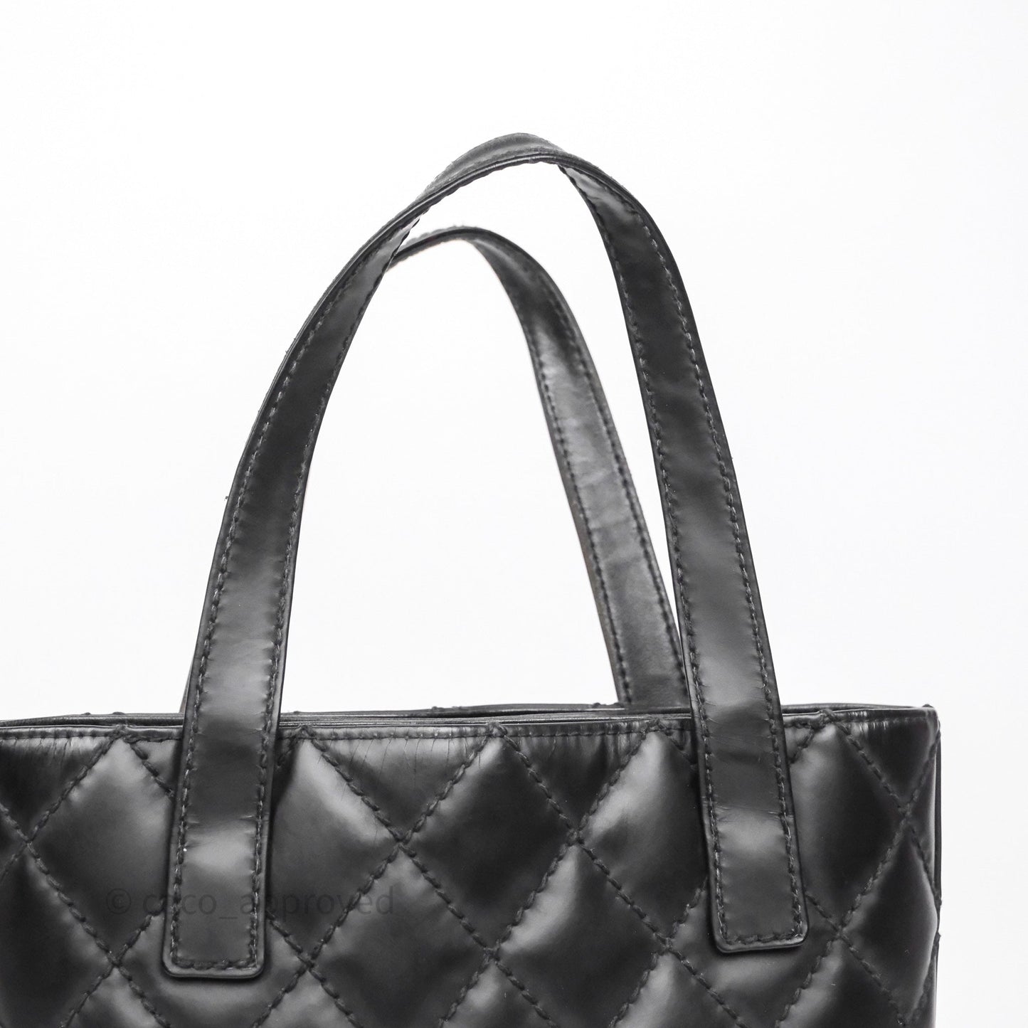 Chanel Vintage Quilted CC Tote Bag Matte Black Calfskin Gold Hardware