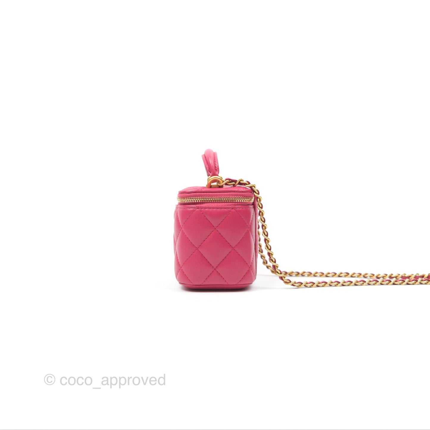 Chanel Mini Top Handle Vanity With Chain Dark Pink Lambskin Aged Gold Hardware