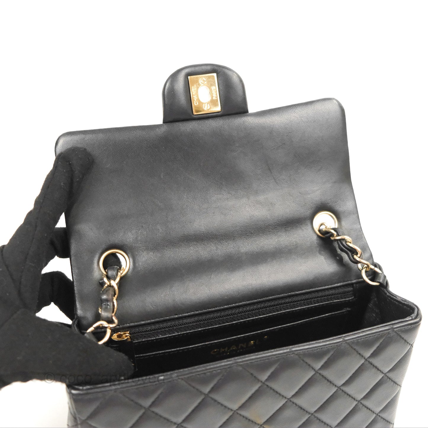 Chanel Quilted Mini Rectangular Flap Black Lambskin Gold Hardware