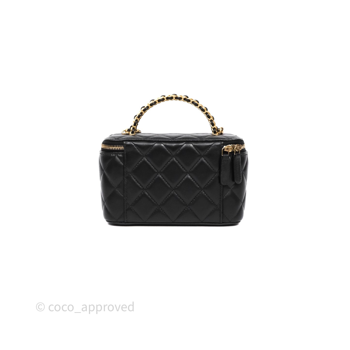 Chanel Top Handle Vanity Rectangular Black Lambskin Aged Gold Hardware