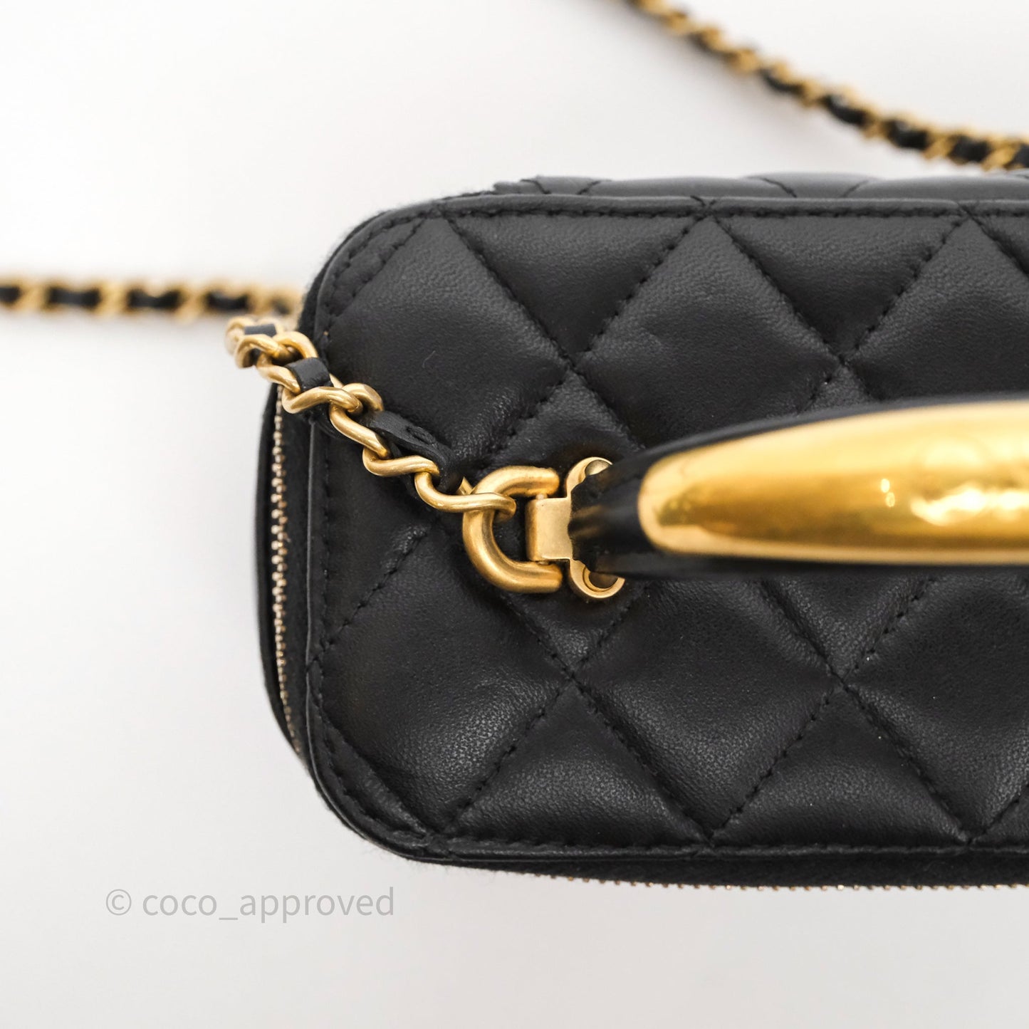 Chanel Vanity Rectangular Metal Top Handle Black Lambskin Aged Gold Hardware