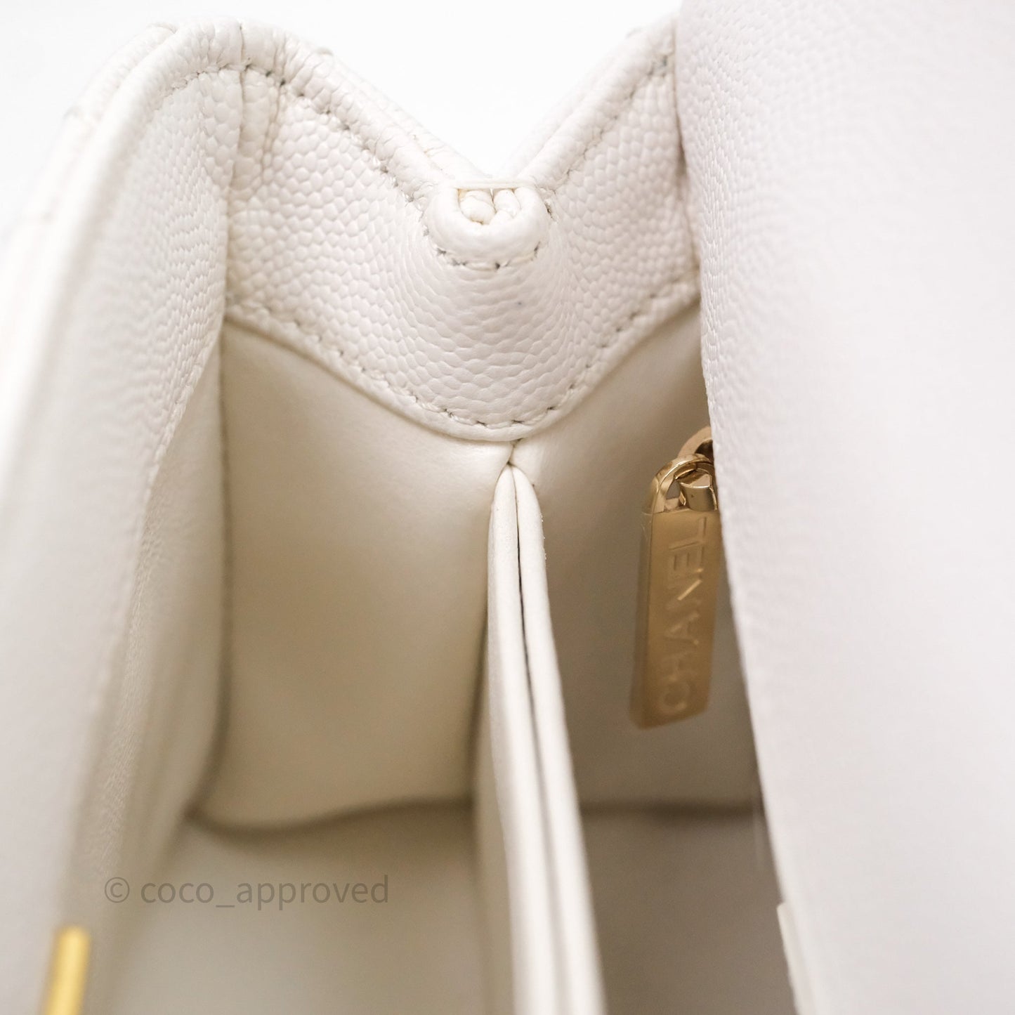 Chanel Mini Coco Handle Quilted White Caviar Gold Hardware