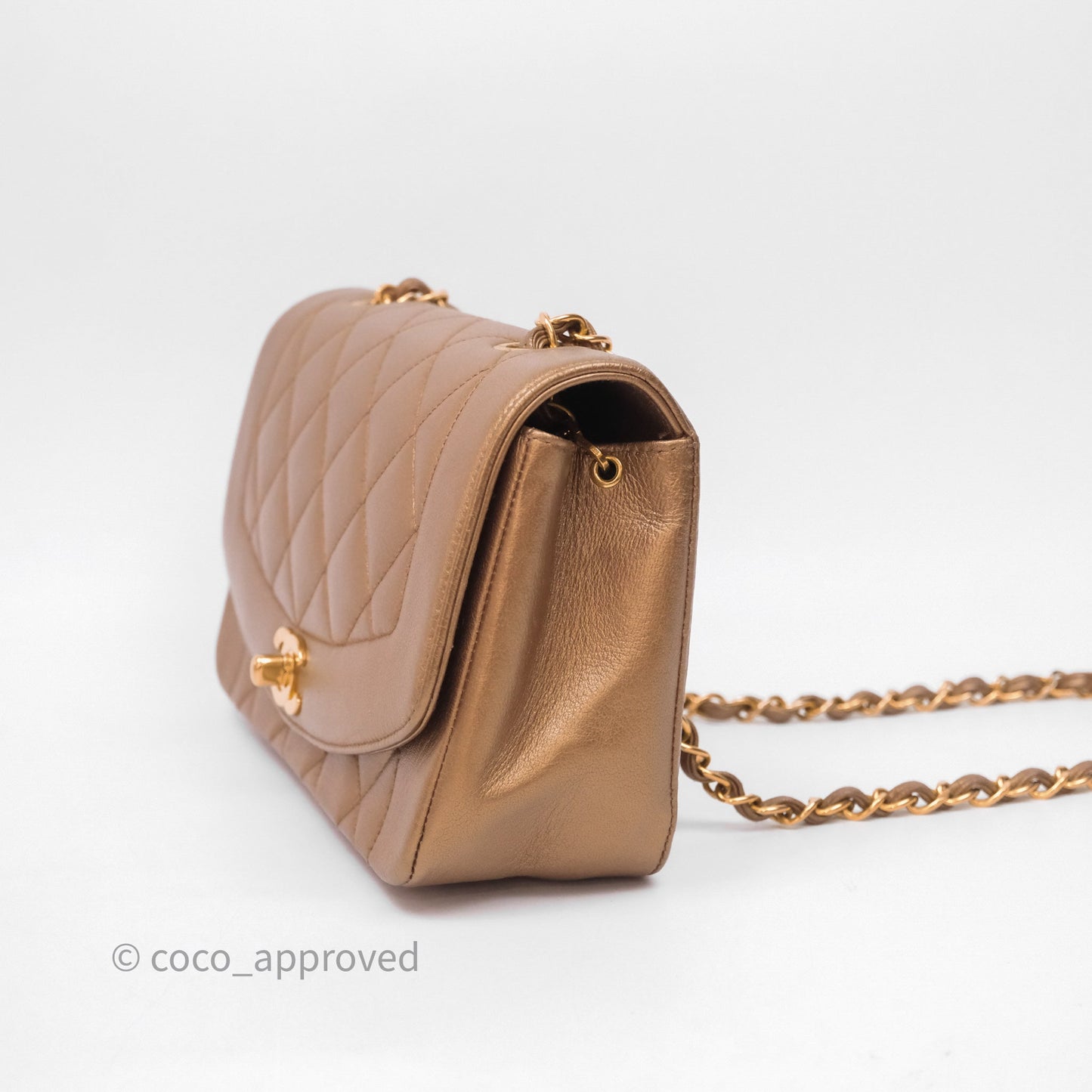 Chanel Vintage Small Quilted Classic Diana Flap Bag Gold Lambskin 24K Gold Hardware