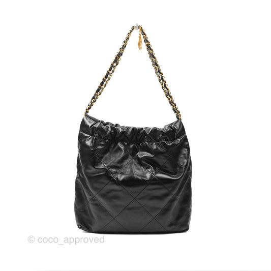 Chanel 22 Small Black Aged Calfskin Aged Gold Hardware