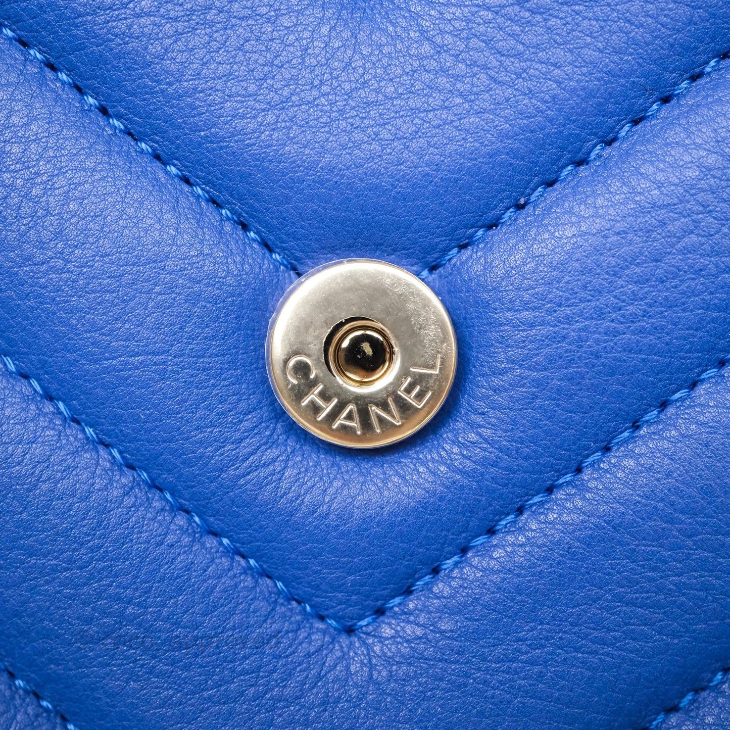 Chanel Chevron Square Envelope Flap Bag Royal Blue Calfskin Gold Hardware 19C