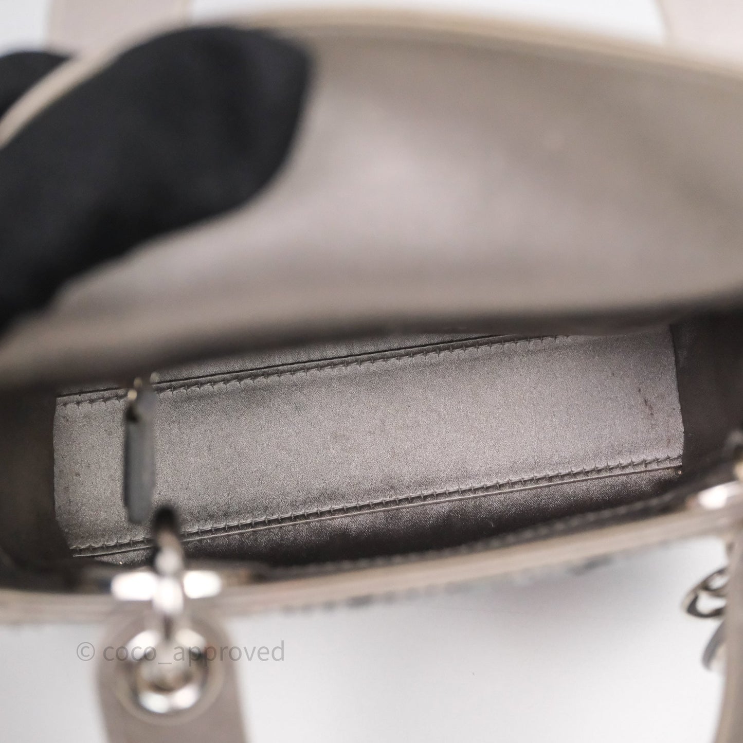 Christian Dior Mini Lady Dior Bag Grey Strass Cannage Satin Silver Hardware