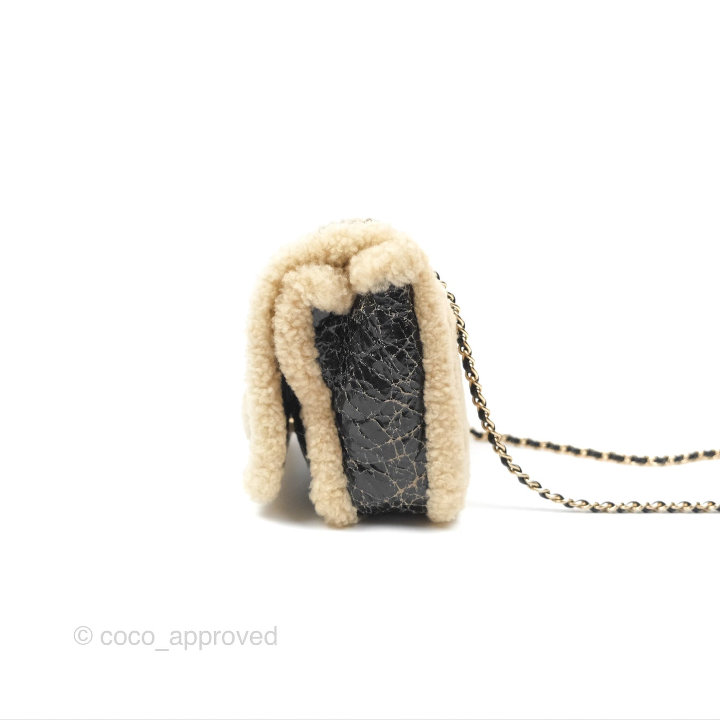 Chanel Mania CC Shearling Flap Bag Black Crumpled Glazed Sheepskin