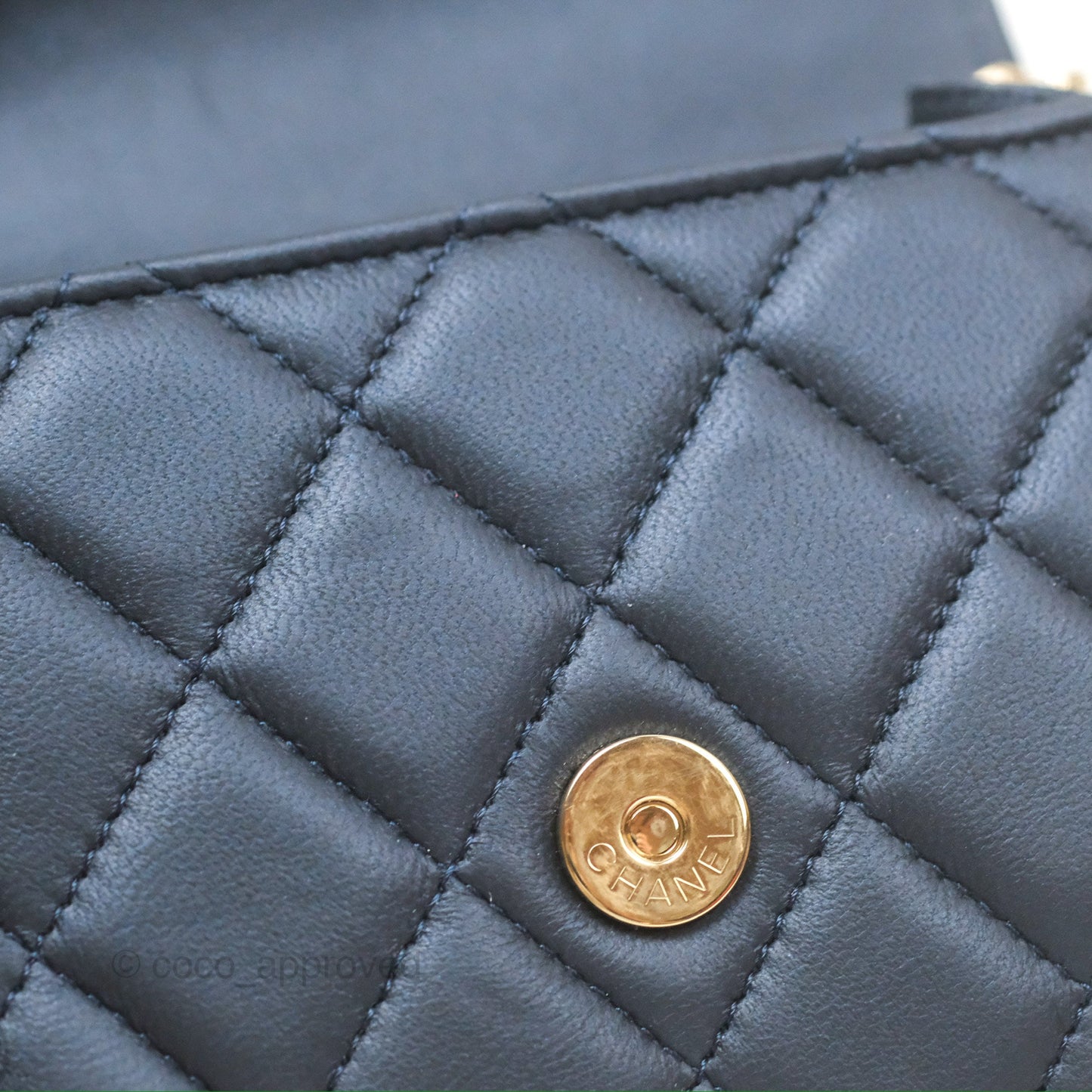 Chanel Mini Handle Clutch With Chain Iridescent Dark Navy Lambskin Gold Hardware