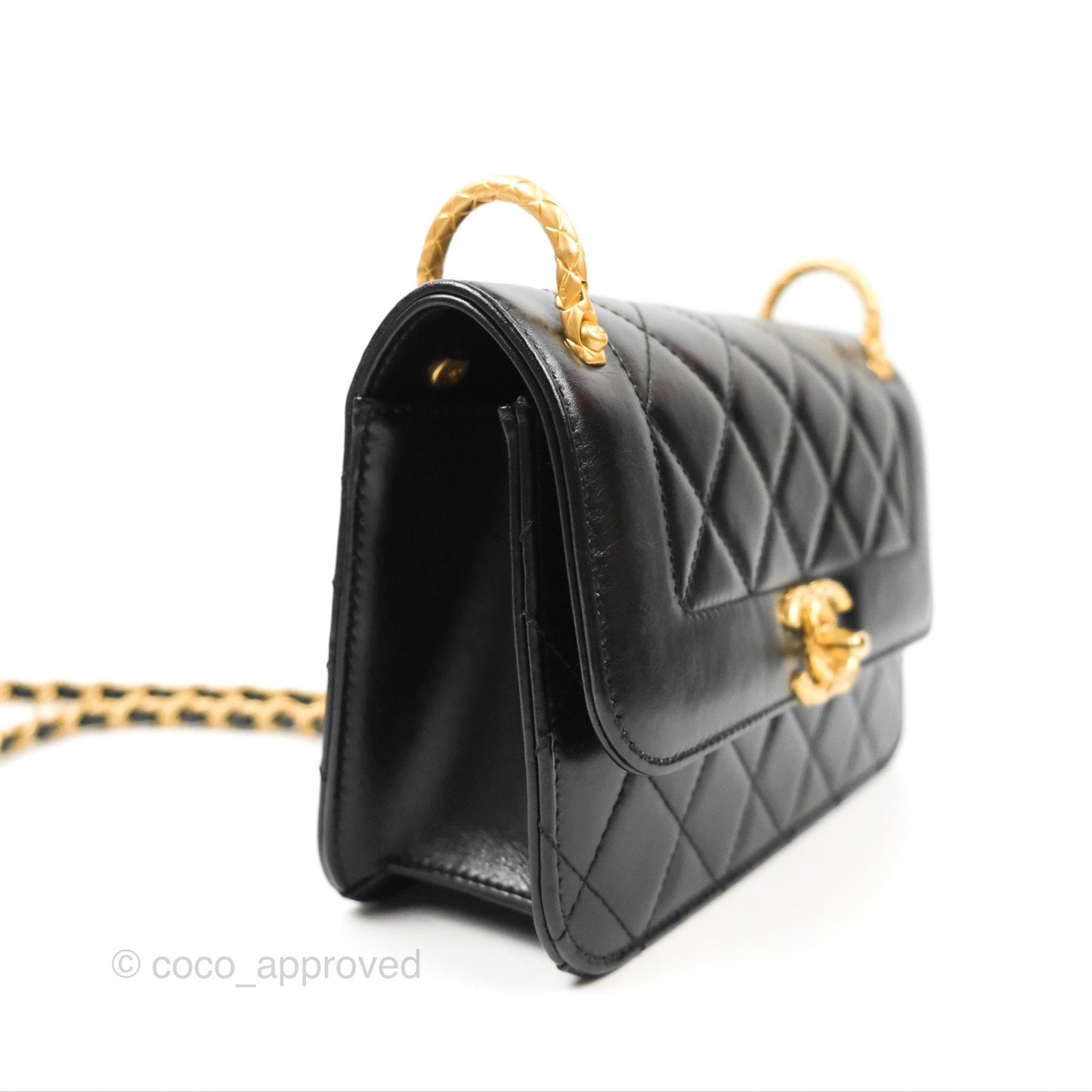Chanel Mini Diana Flap Bag Black Calfskin Aged Gold Hardware 21B
