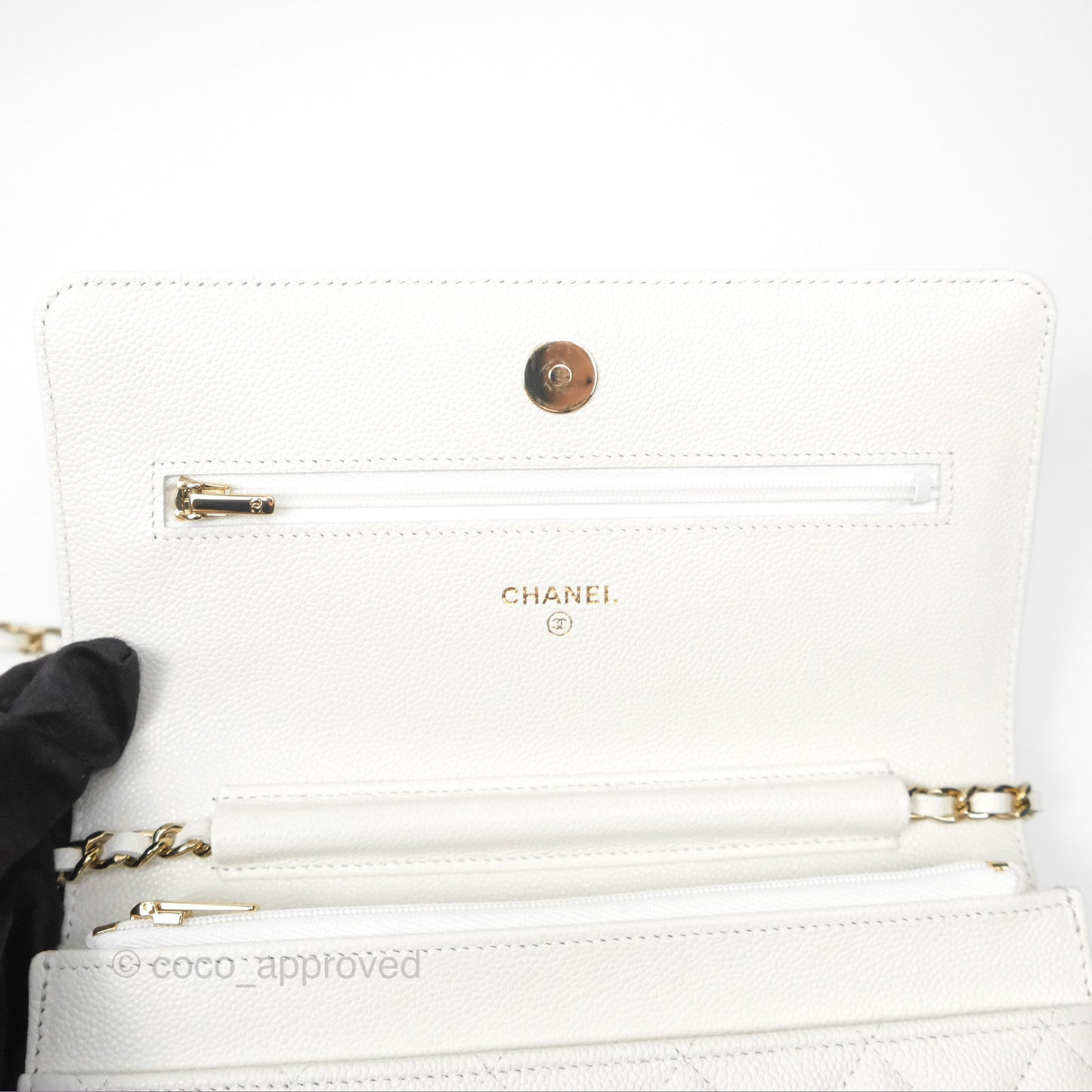 Chanel Classic Quilted Wallet On Chain WOC White Caviar Gold Hardware