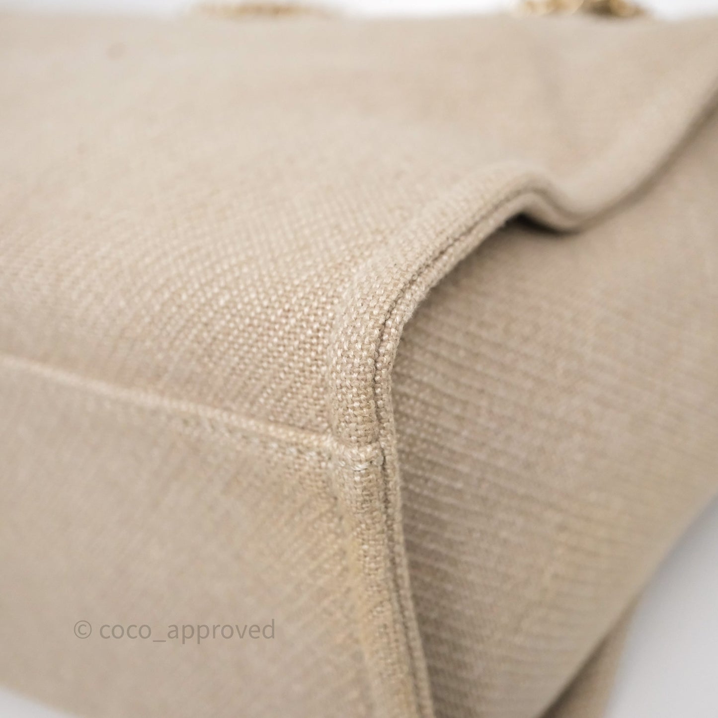 Chanel New Small Deauville Tote Beige Canvas Gold Hardware