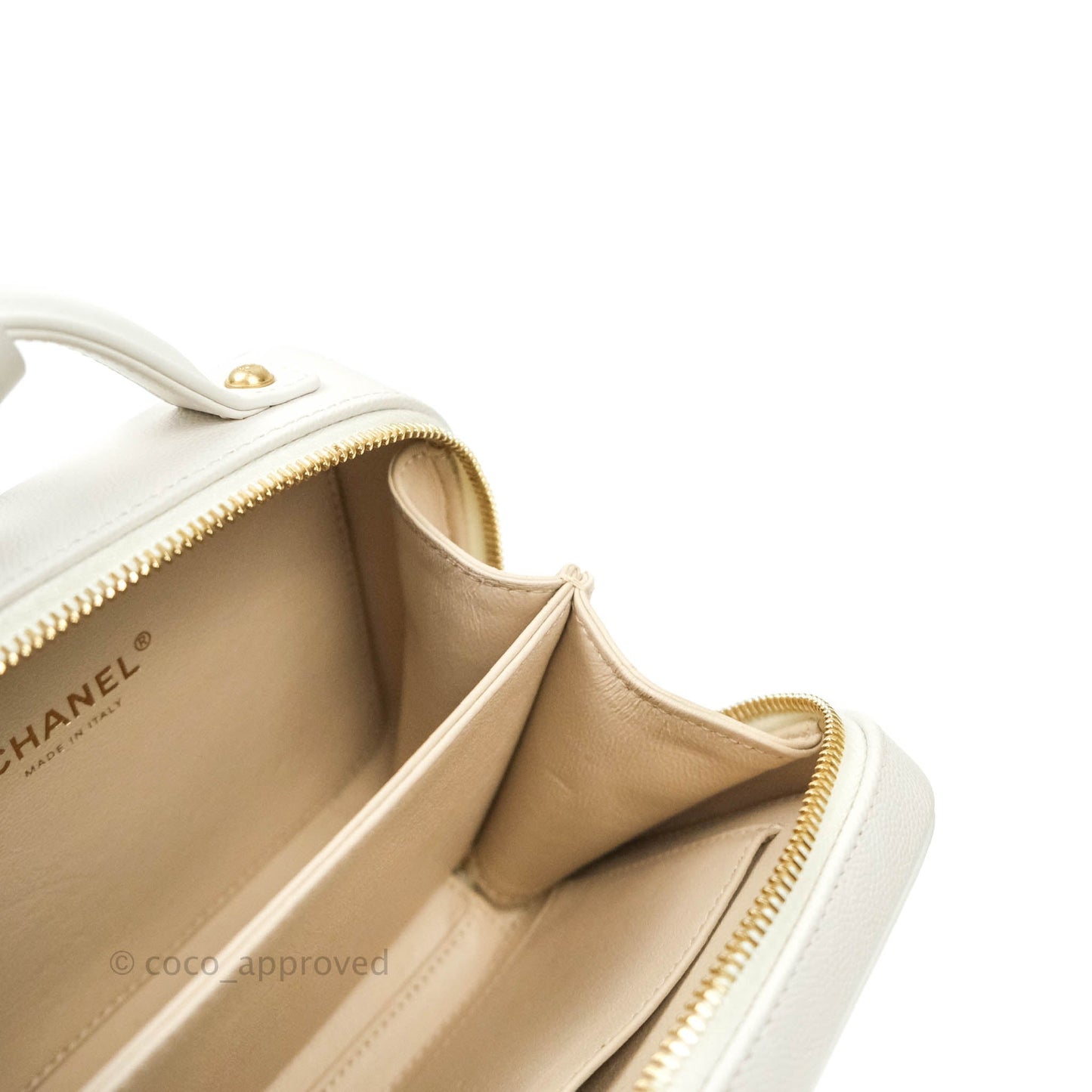 Chanel Quilted Small CC Filigree Vanity Case White Caviar
