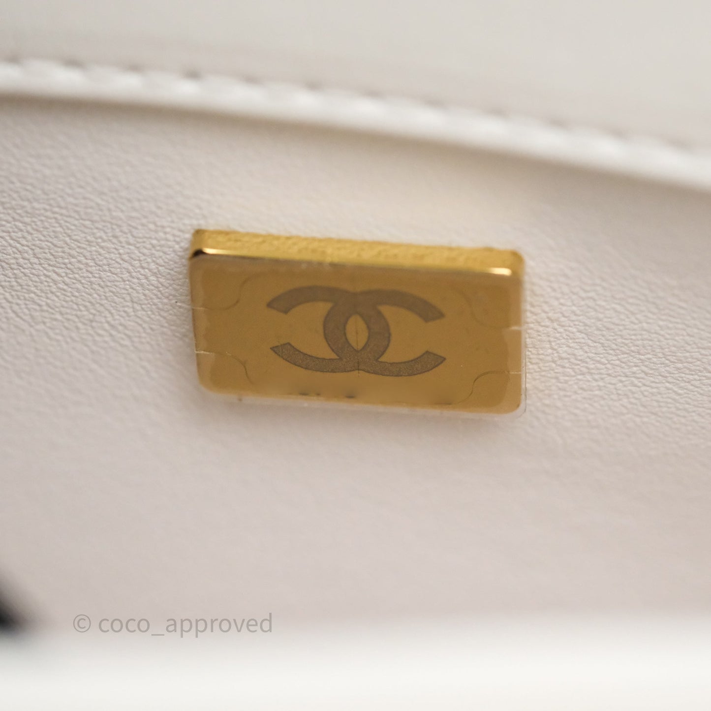 Chanel Mini Trendy CC Handle Bag Lacquered Logo White Lambskin