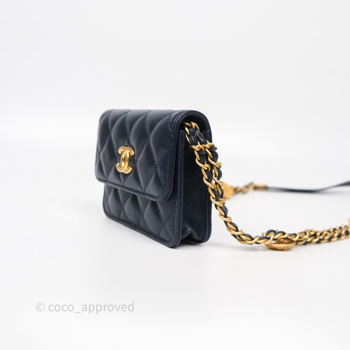 Chanel Twist Your Button Coin Purse With Chain Navy Shiny Caviar