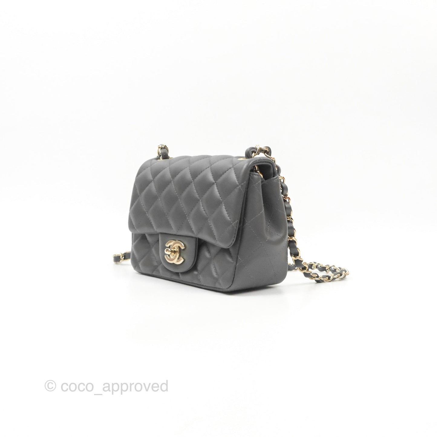 Chanel Quilted Mini Square Flap Grey Lambskin Gold Hardware