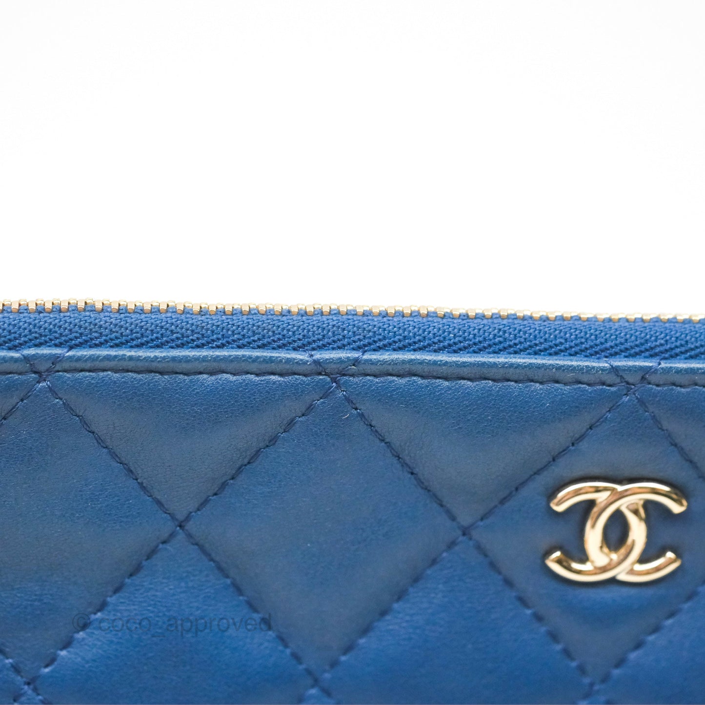 Chanel Medium Quilted O Case Blue Lambskin Gold Hardware