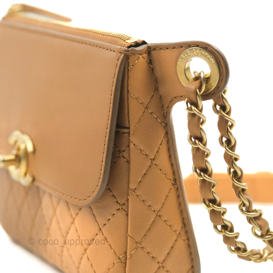Chanel Flap Waist Bag with Leather & Tweed Coin Purses Dark Beige Calfskin