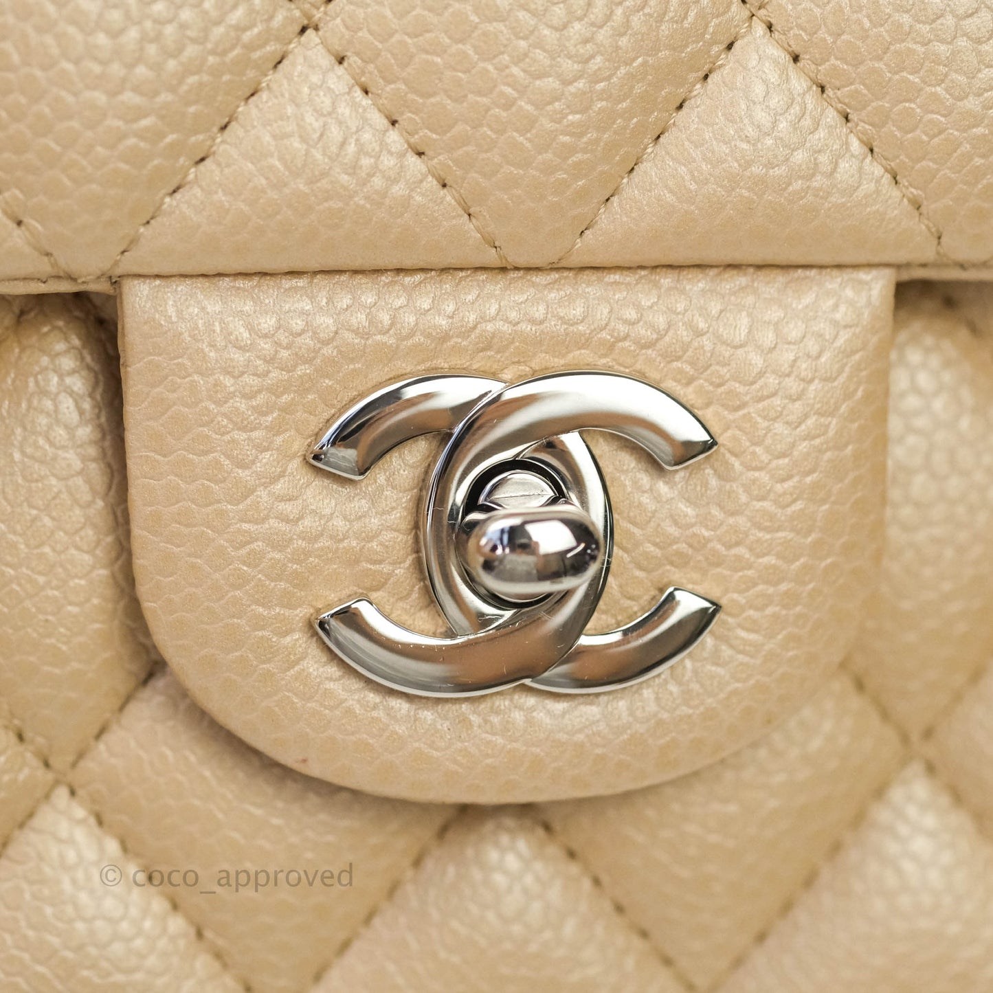 Chanel M/L Medium Double Flap Bag Iridescent Beige Caviar Silver Hardware