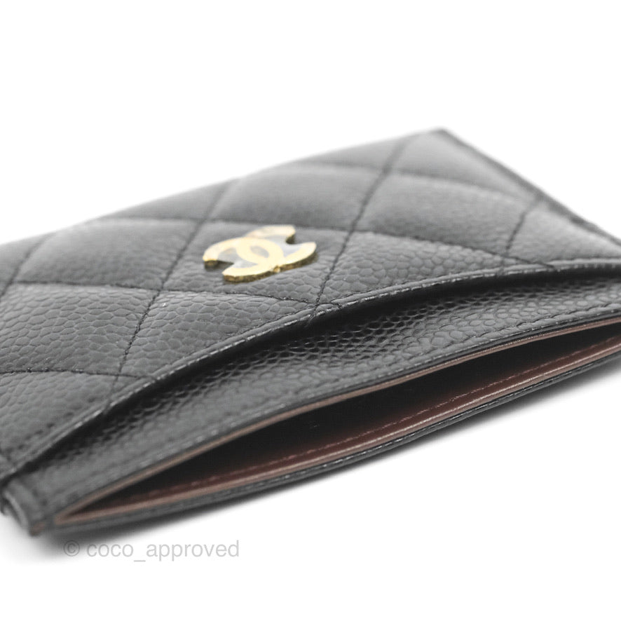 Chanel Classic Flat Card Holder Black Caviar Gold Hardware