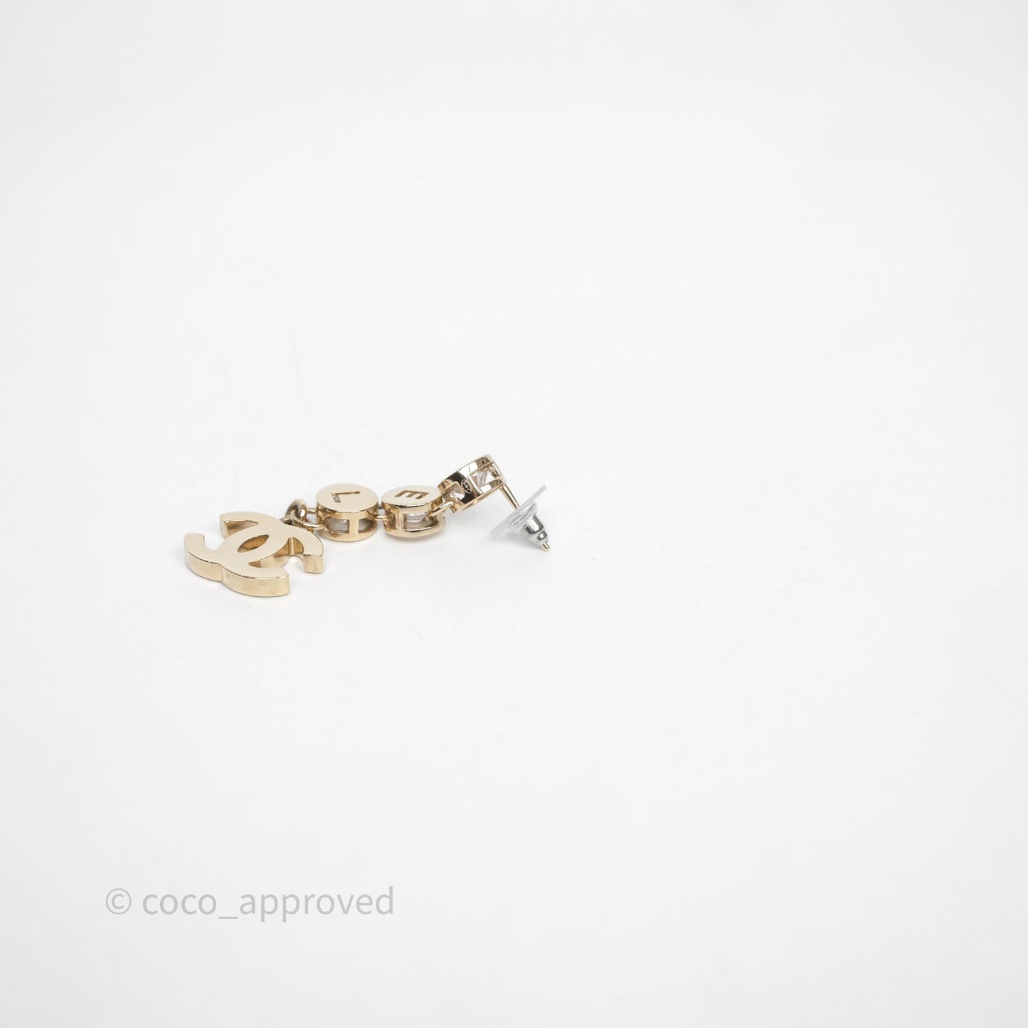 Chanel CC Logo Crystal Gold Tone Drop Earrings 24B