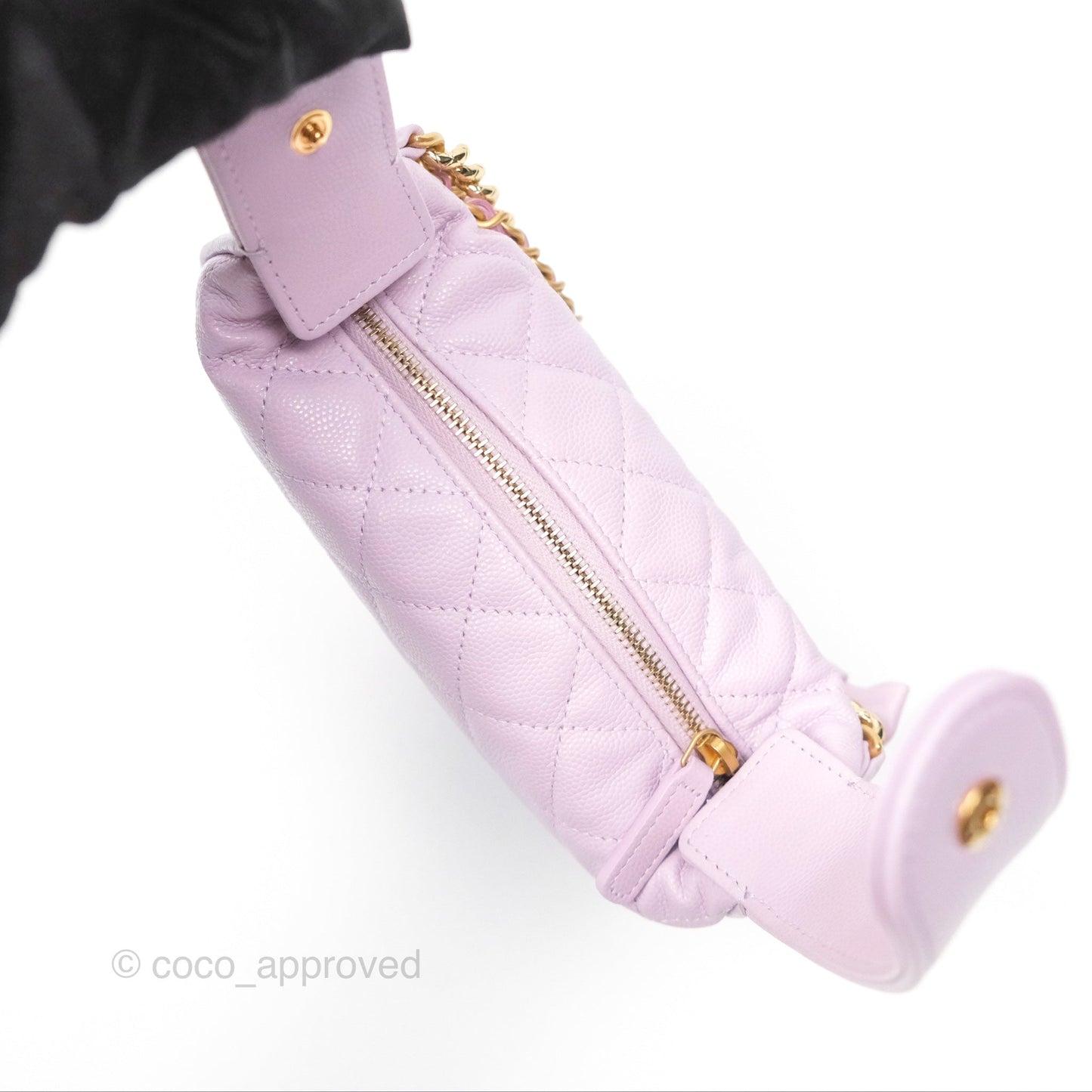 Chanel Bow Hobo Pouch Lilac Caviar Gold Hardware 24S