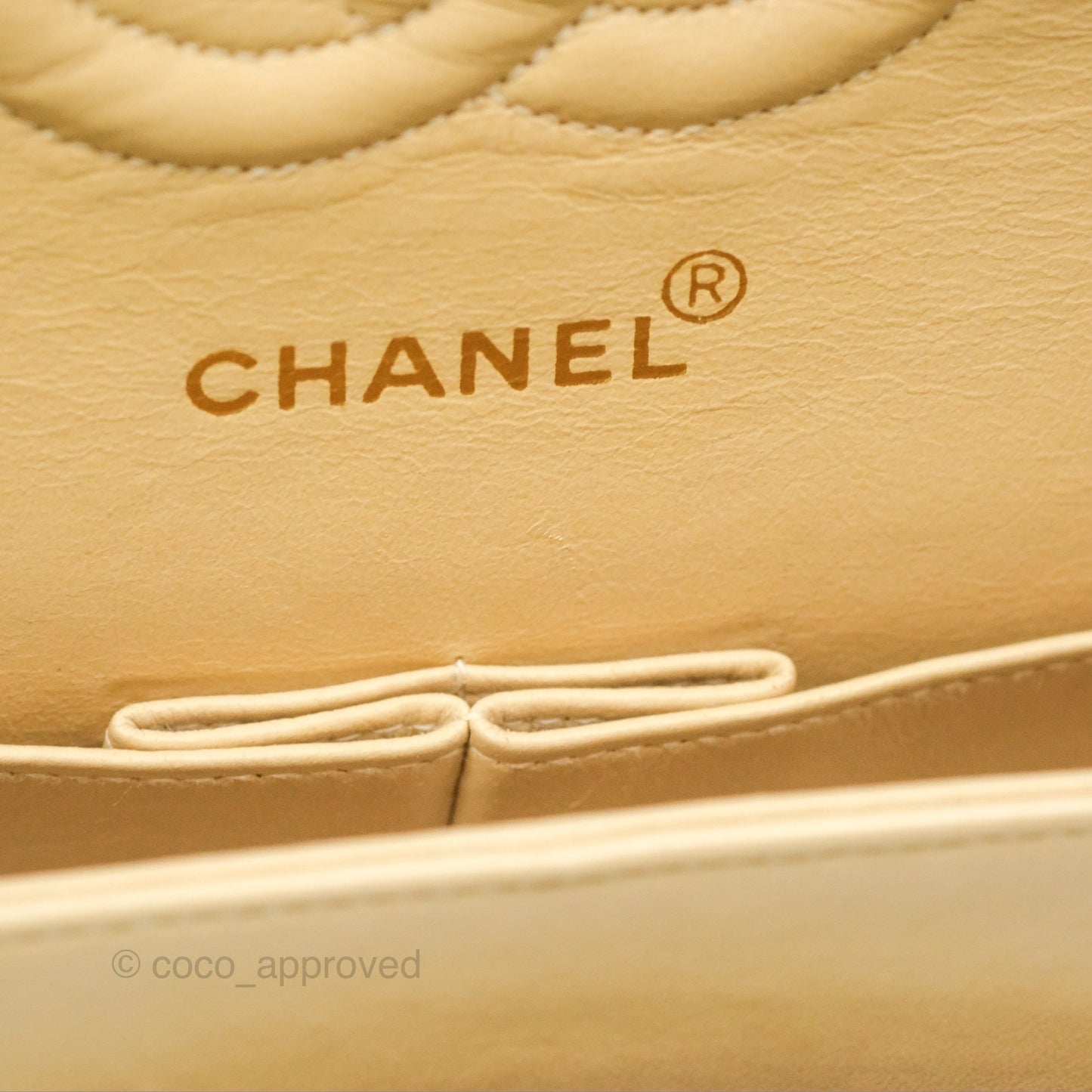 Chanel Vintage Medium Classic Flap Beige Lambskin 24K Gold Hardware