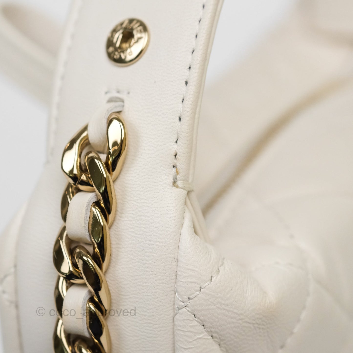 Chanel Chain Around Mini Hobo Pouch White Lambskin Gold Hardware 23C