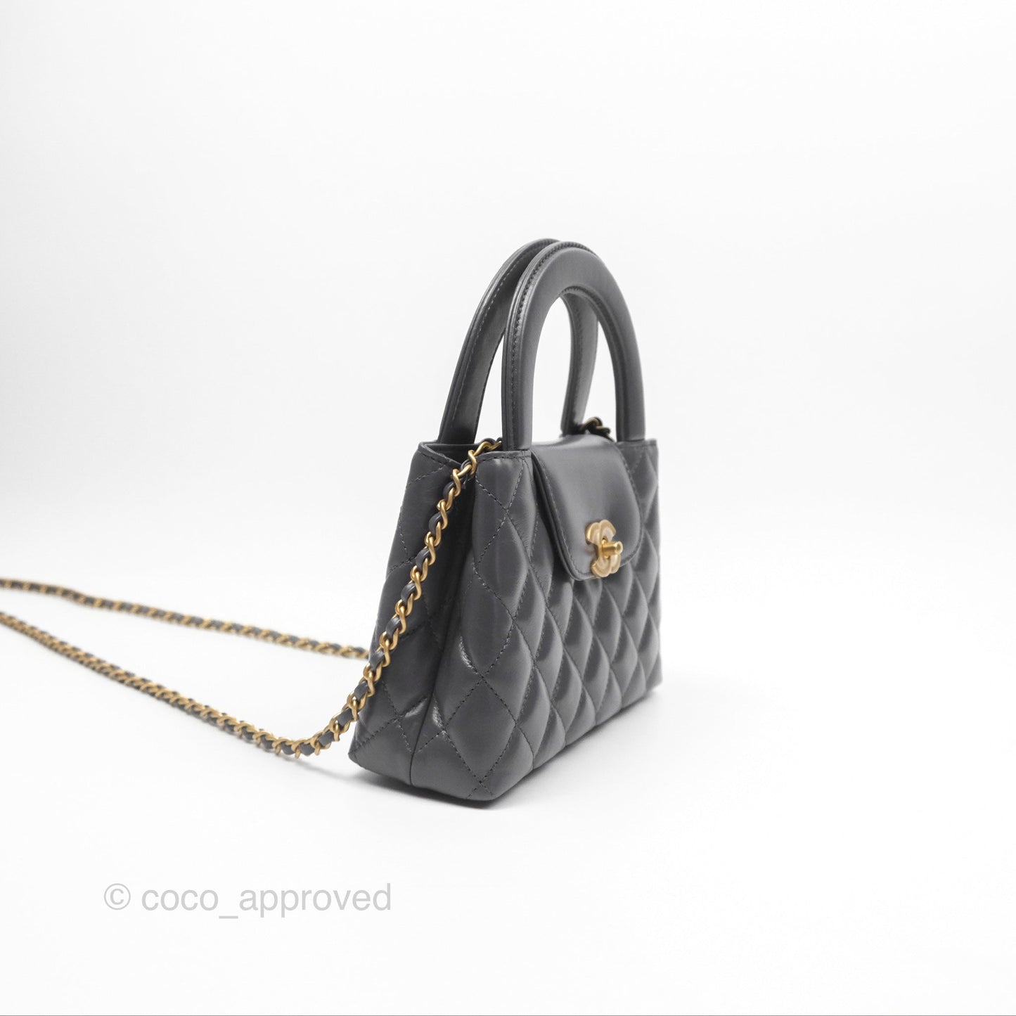 Chanel Kelly Bag Quilted Grey Shiny Calfskin Aged Gold Hardware