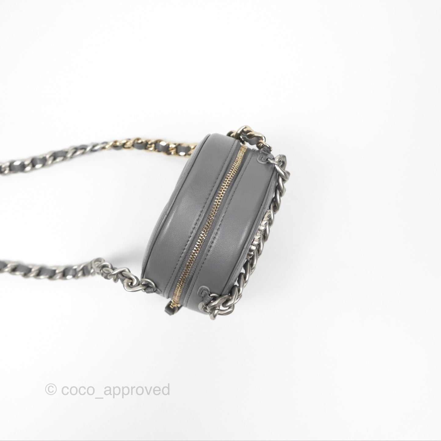 Chanel 19 Round Clutch With Chain Grey Mixed Hardware