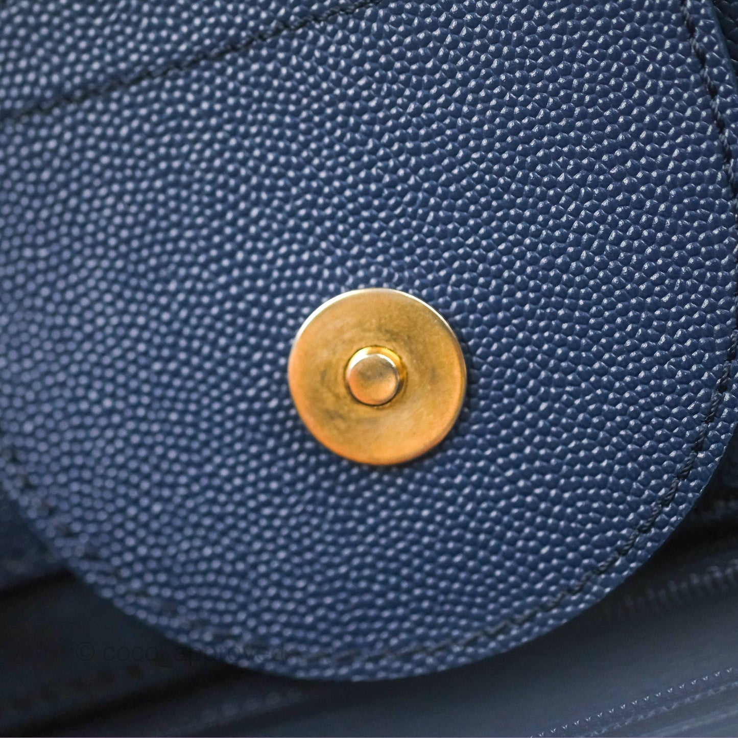 Chanel Small Studded Deauville Tote Navy Caviar Aged Gold Hardware