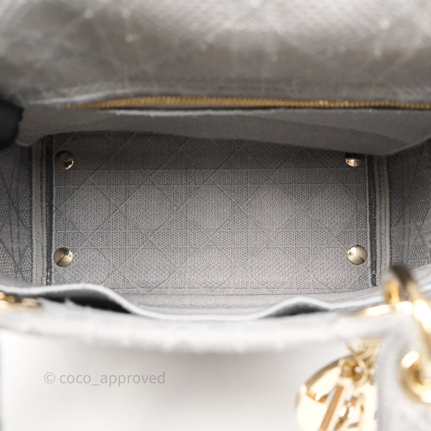 Dior Medium Lady D-Lite Bag Gray Cannage Embroidery Gold Hardware