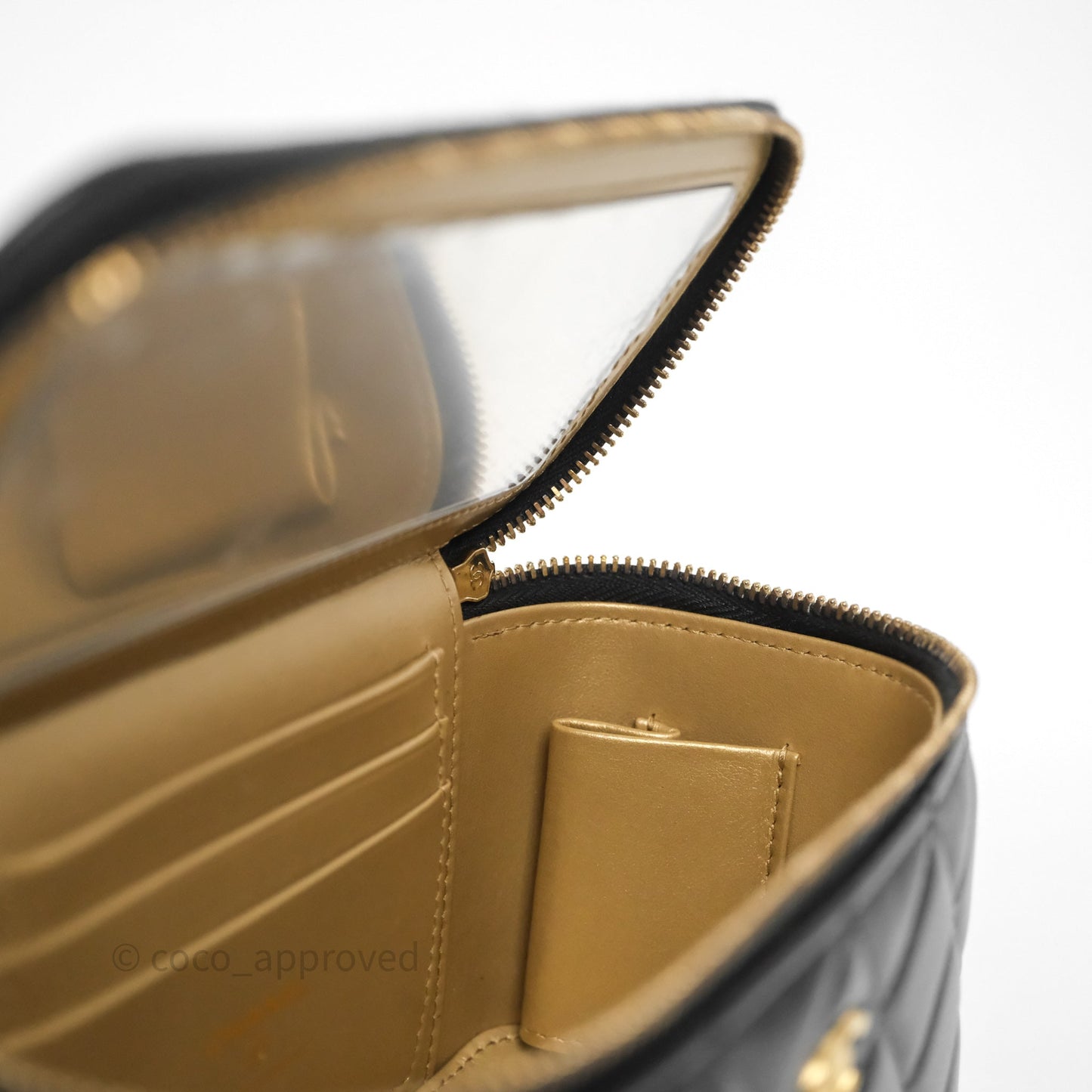 Chanel Vanity With Pearl Crush Chain Black Lambskin Aged Gold Hardware