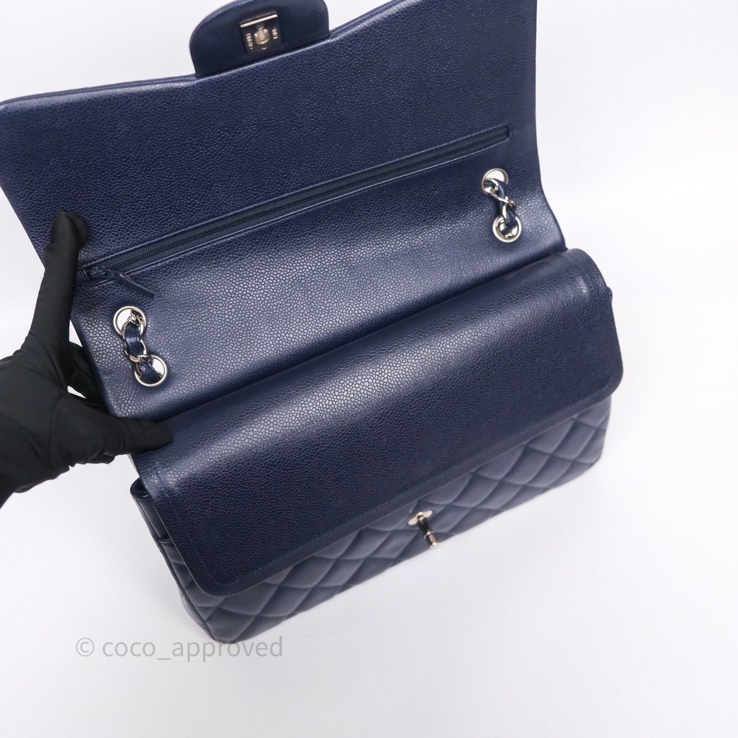 Chanel Jumbo Double Flap Navy Caviar Silver Hardware⁣⁣
