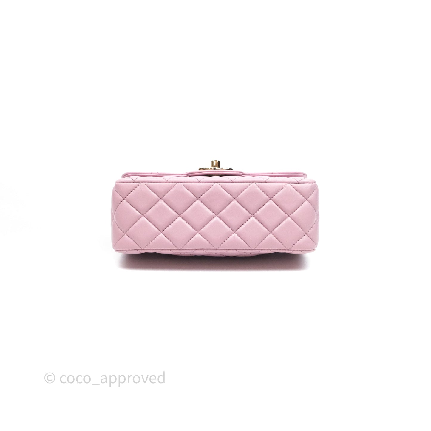 Chanel Logo Top Handle Mini Rectangular Flap Bag Pink Lambskin Gold Hardware