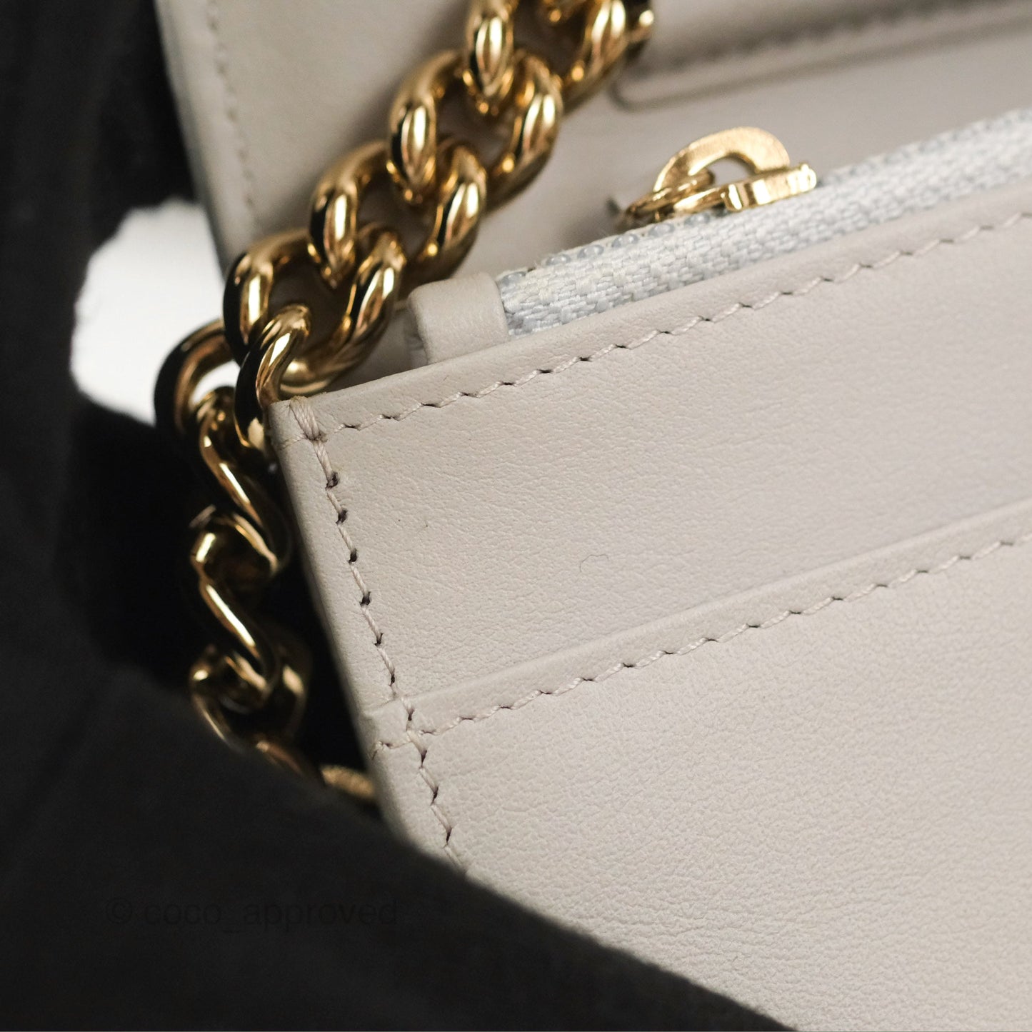 Chanel Quilted Boy Wallet on Chain WOC Light Grey Caviar Gold Hardware
