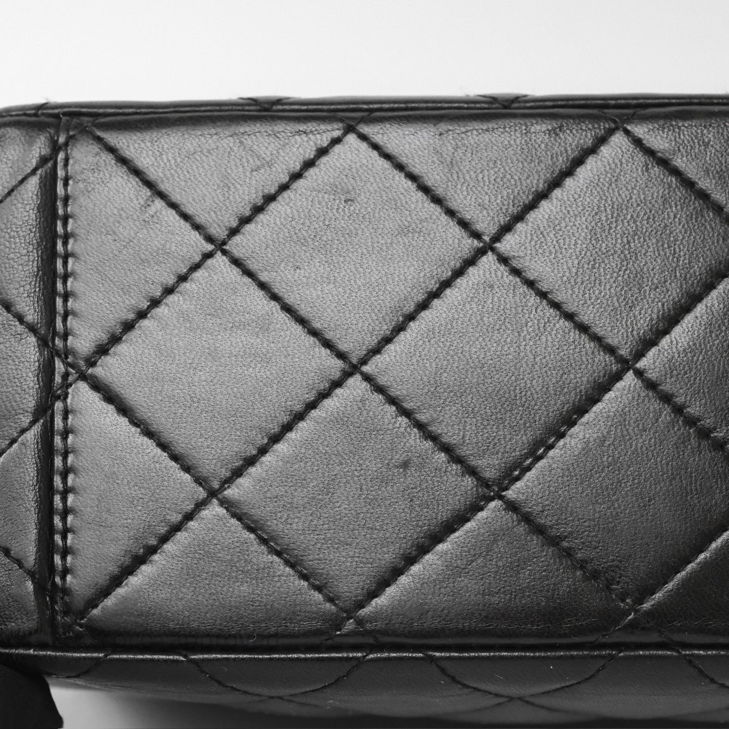 Chanel Vintage Half Moon Flap Shoulder Bag Black Lambskin 24K Gold Hardware