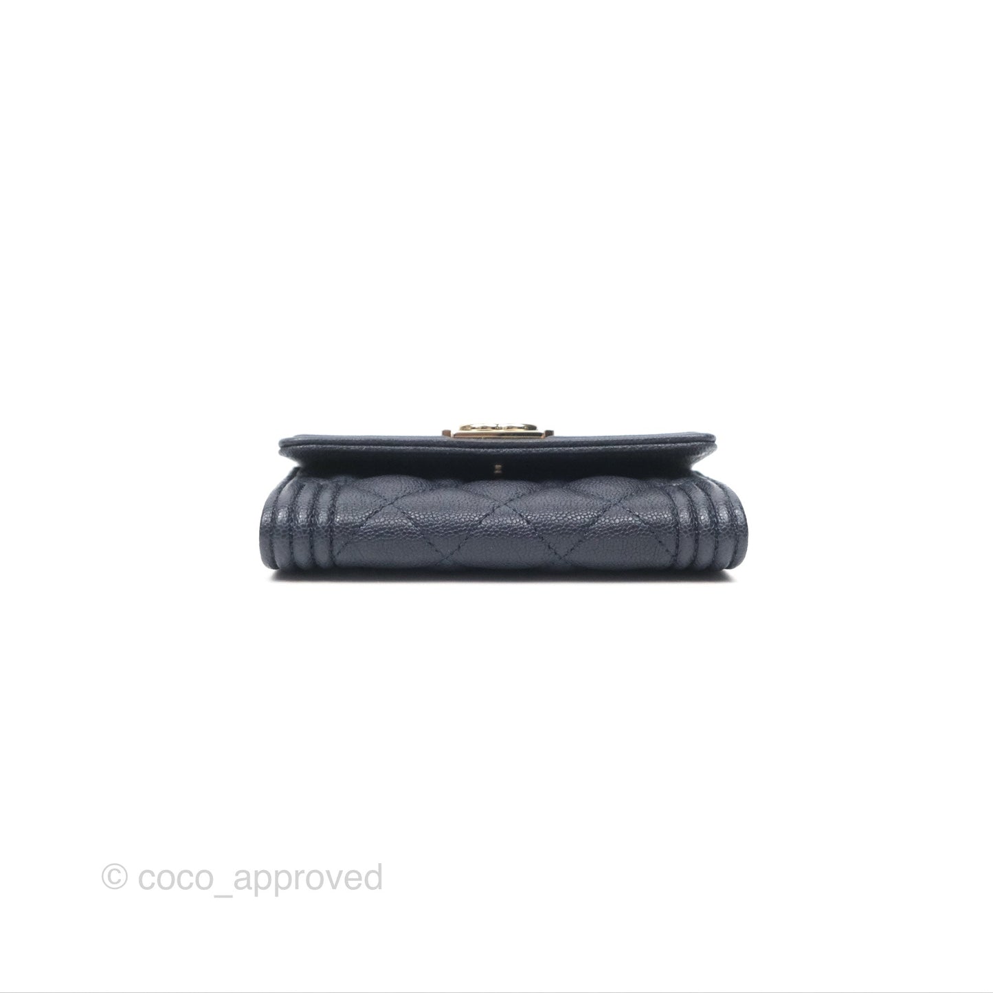 Chanel Quilted Boy Flap Card Holder Navy Caviar Gold Hardware