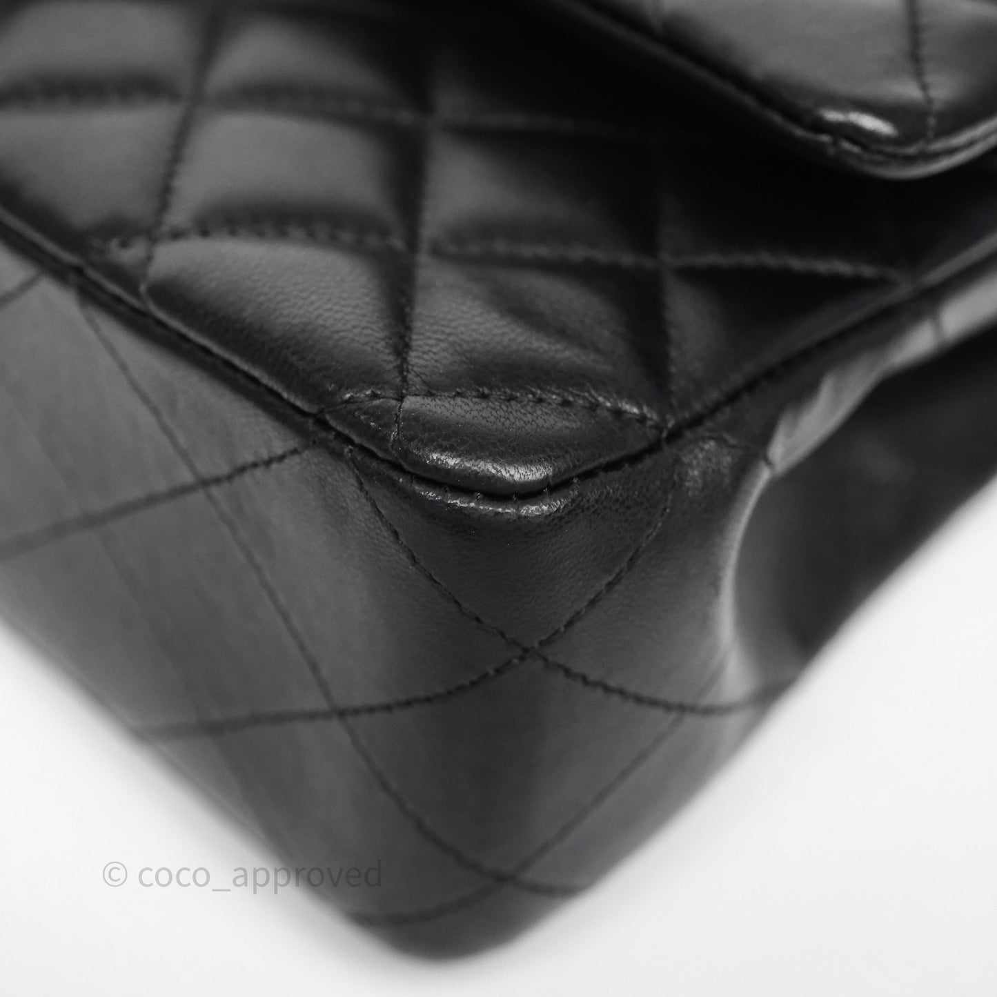 Chanel Classic M/L Medium Flap Quilted Black Lambskin Silver Hardware
