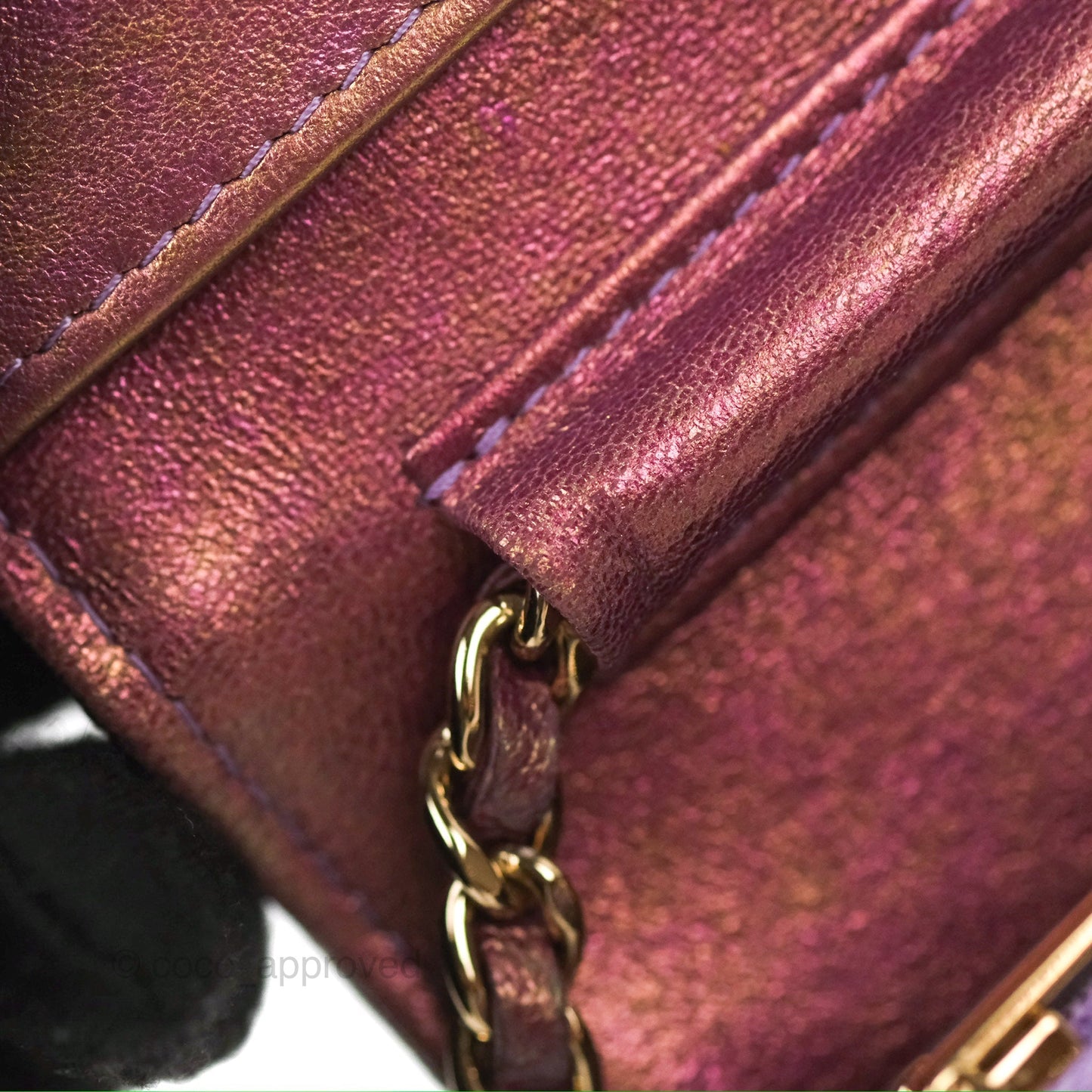 Chanel Quilted Mini Wallet on Chain WOC Iridescent Purple Gold Hardware