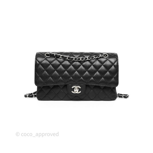 Chanel Classic M/L Medium Flap Quilted Black Caviar Silver Hardware