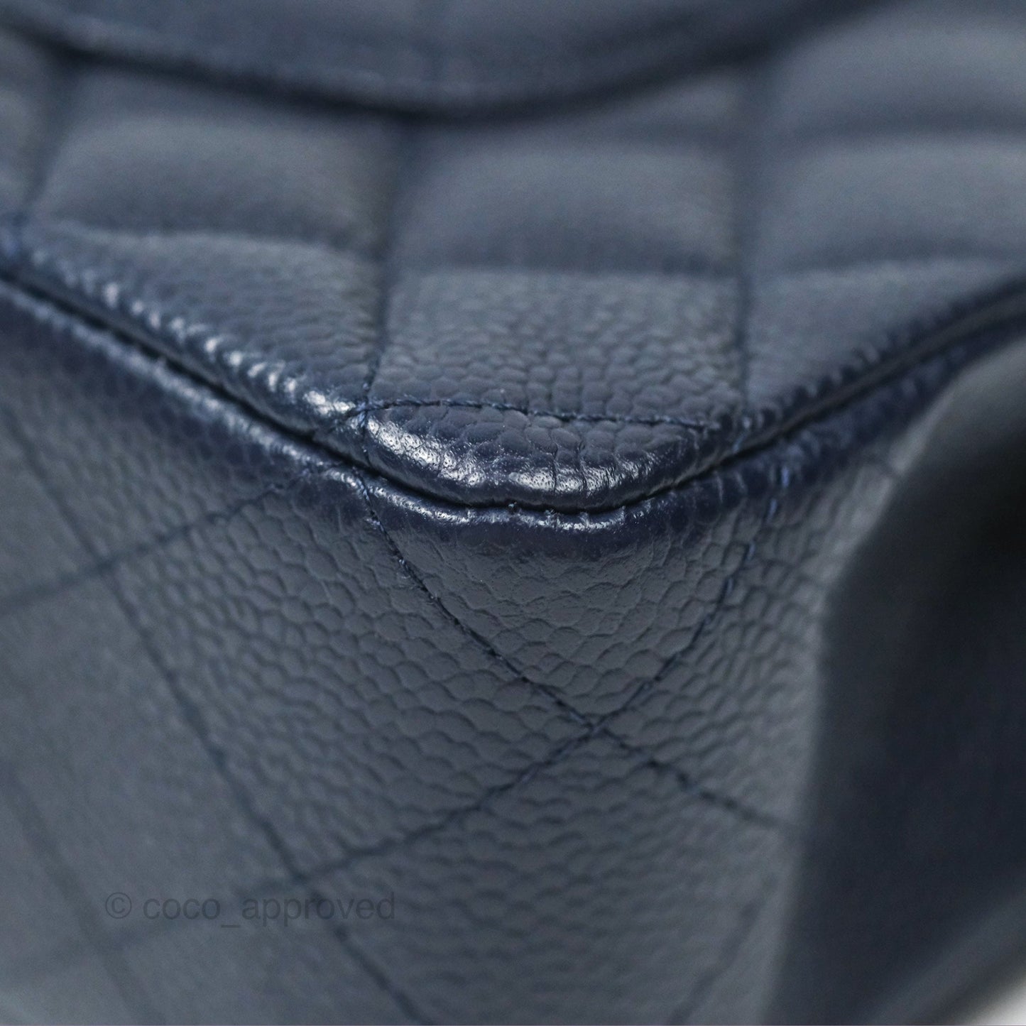 Chanel Classic M/L Medium Flap Quilted Navy Caviar Silver Hardware