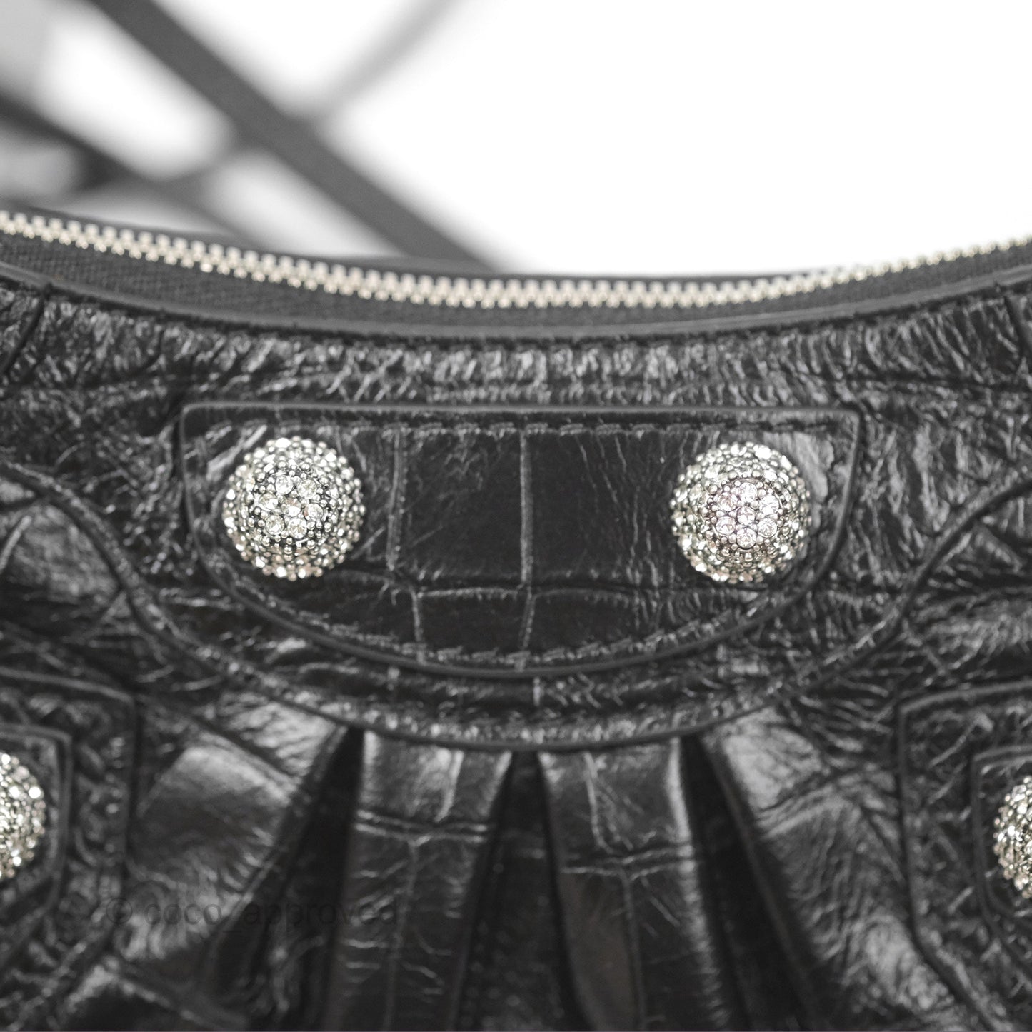 Balenciaga Le Cagole Mini Bag With Chain Black Crocodile Embossed Calfskin Aged Silver Hardware