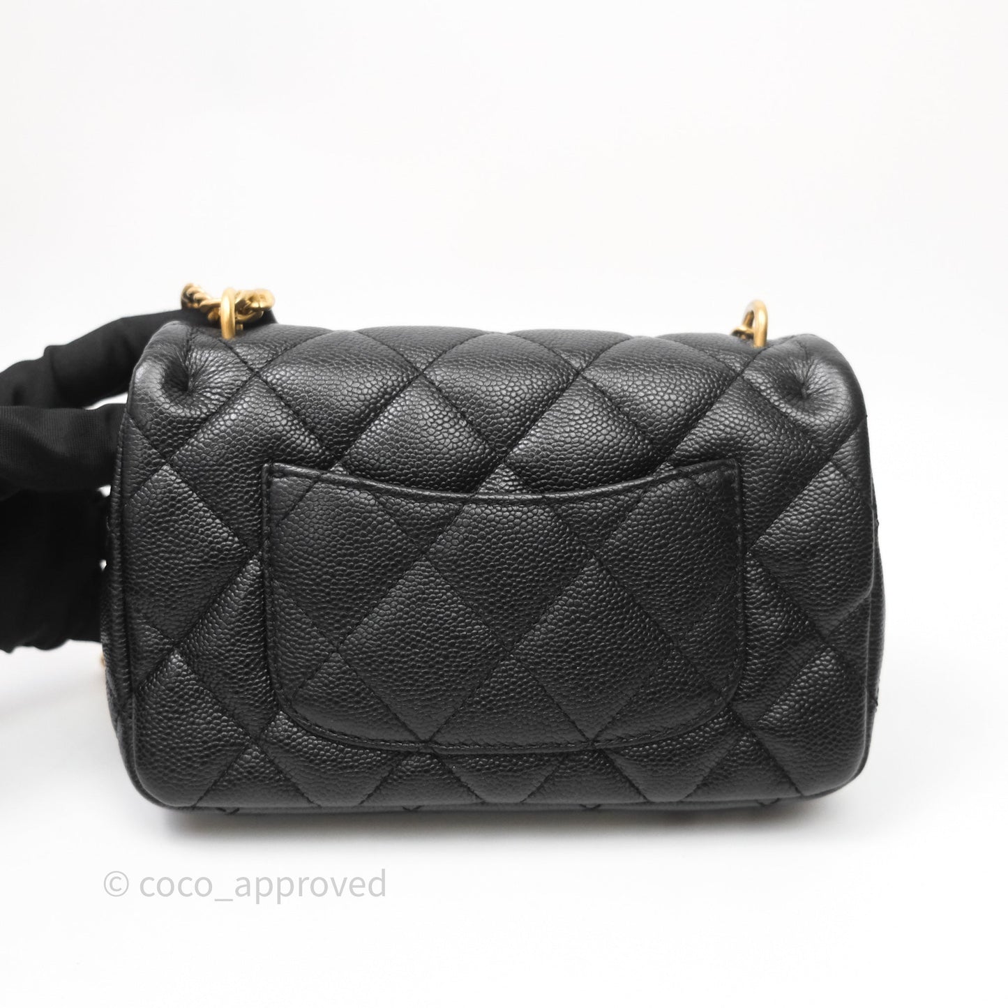 Chanel Mini Flap Bag Heart Adjustable Chain Black Caviar Aged Gold Hardware