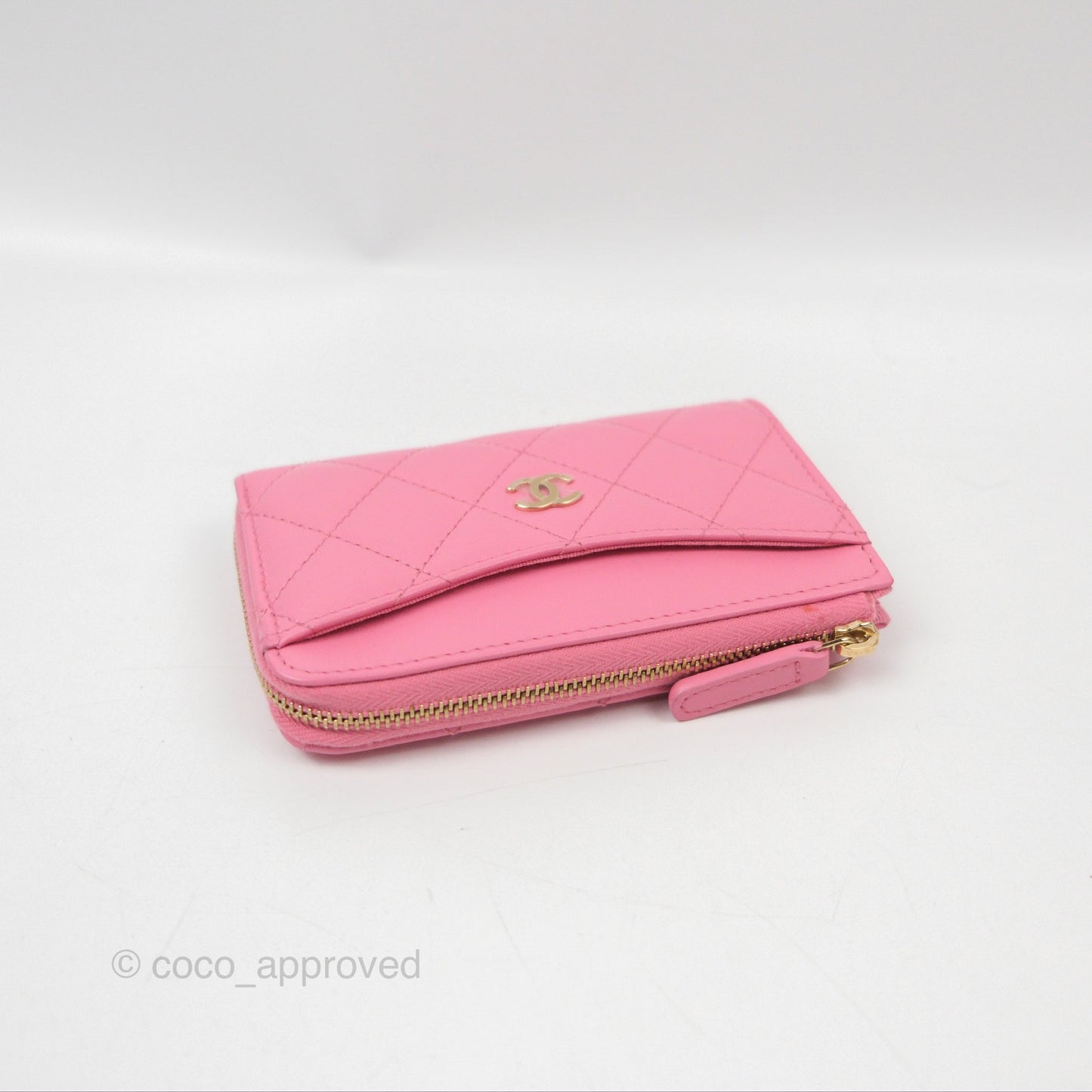 Chanel Quilted Zip Card Holder Pink Lambskin Gold Hardware 23S