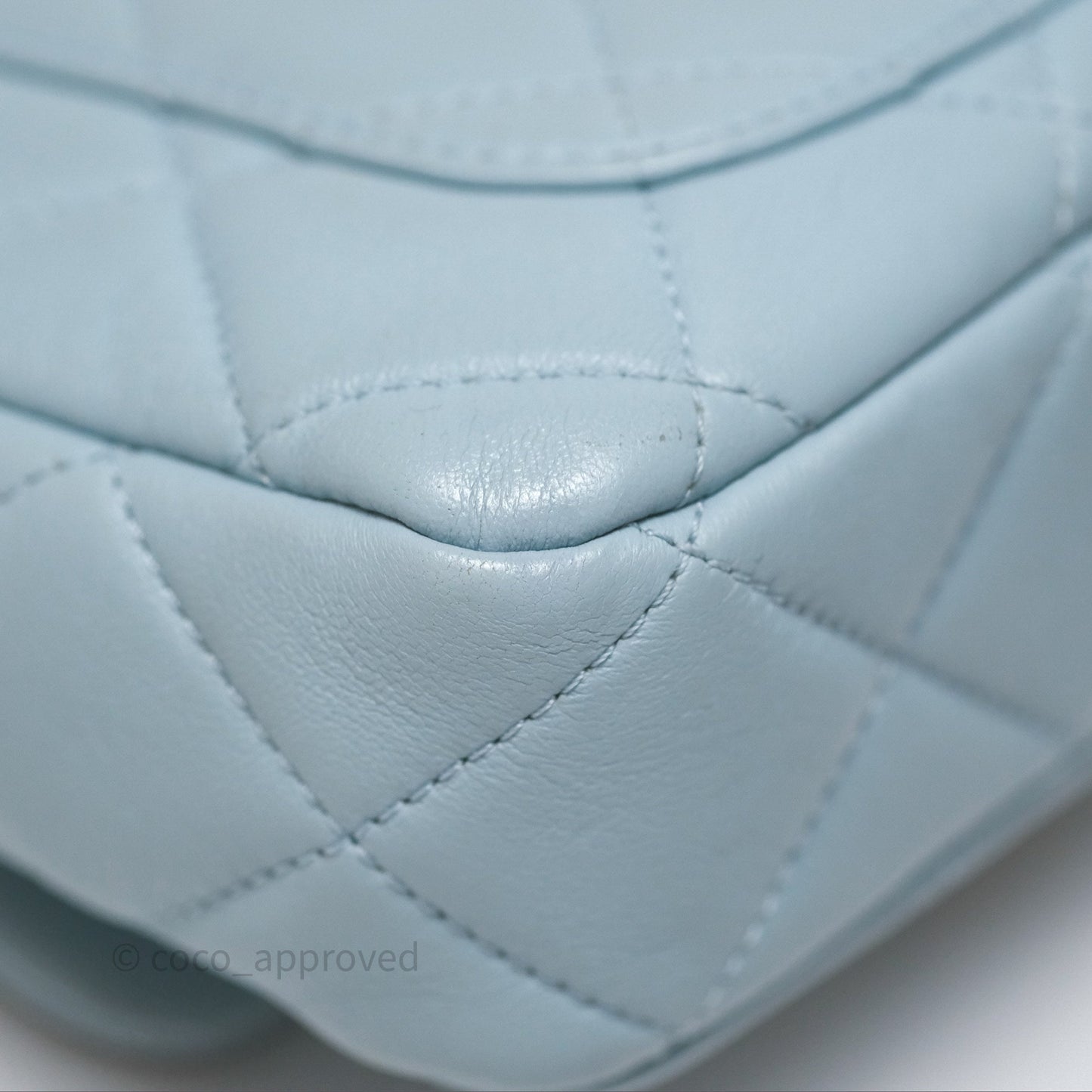 Chanel Quilted Enamel Pending CC Mini Square Flap Baby Blue Lambskin 22P